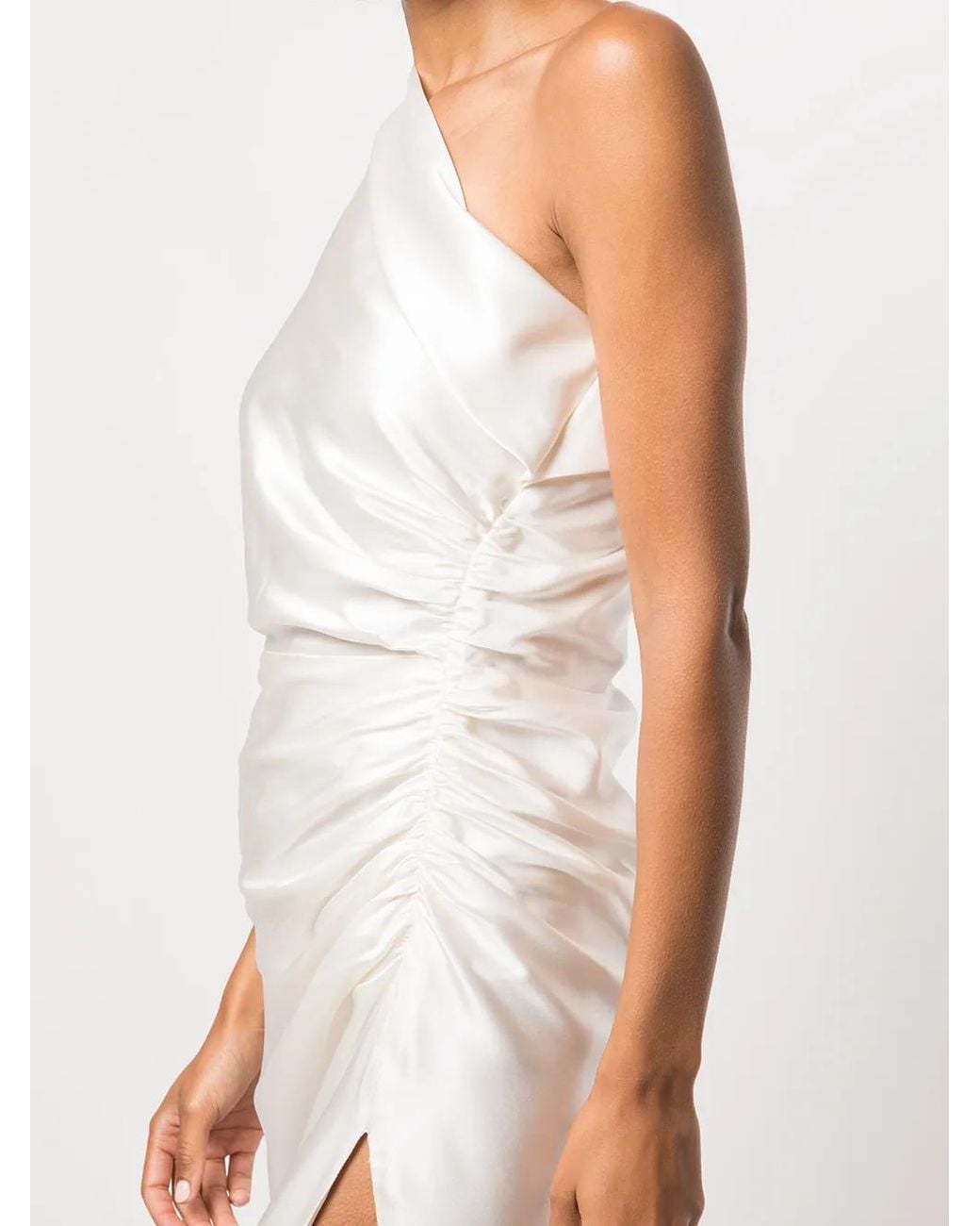 Michelle Mason White One-Shoulder Silk Gown