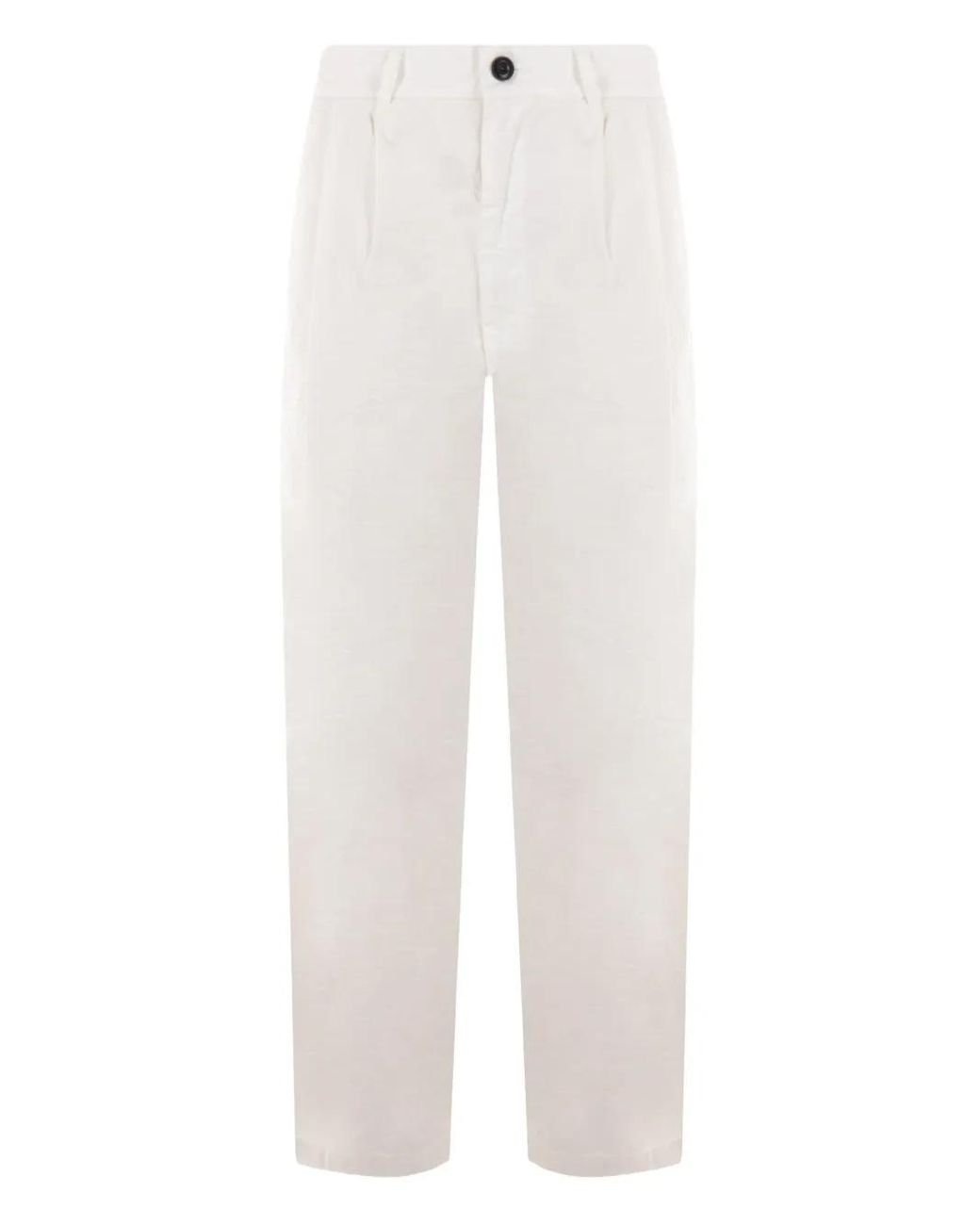 MYTHINKS White Pleated Cotton Trousers