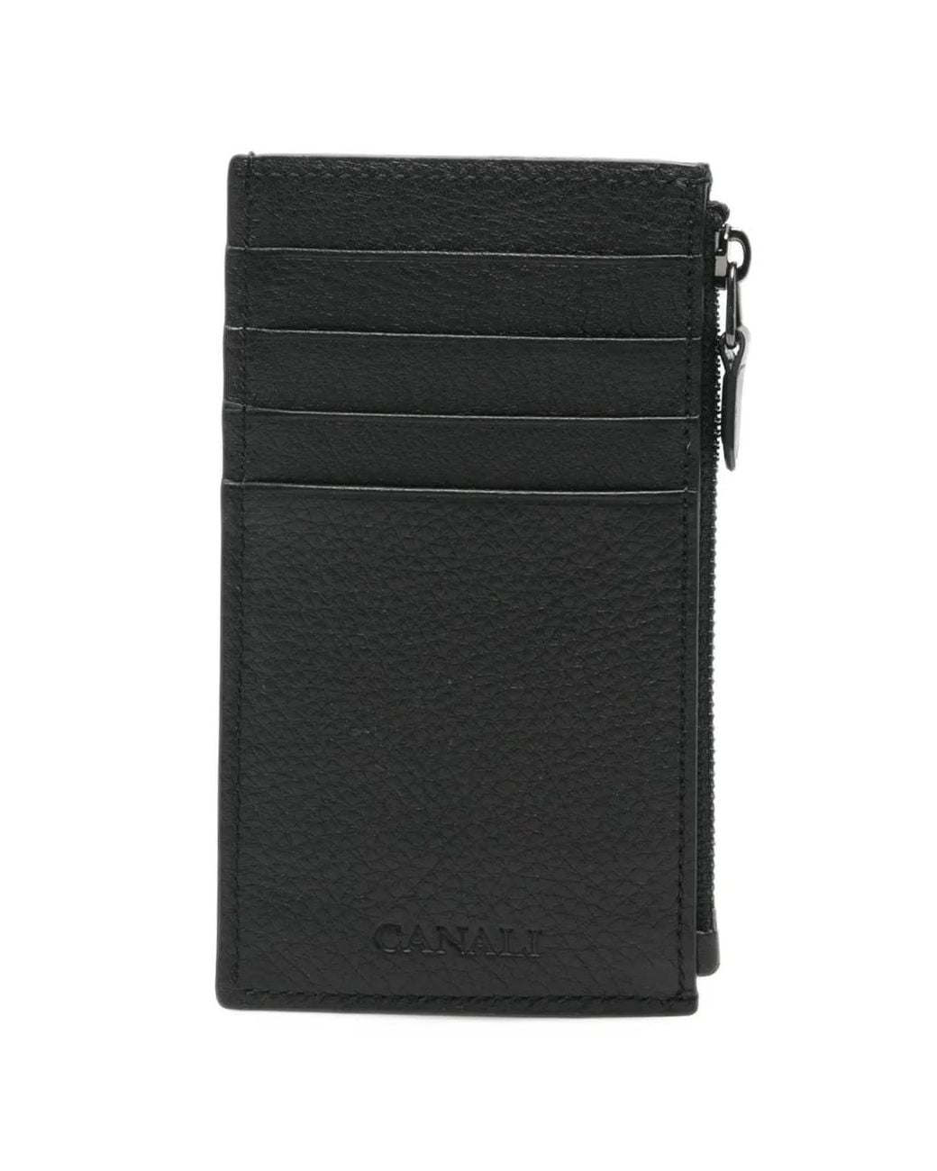 Canali Black Grained Leather Cardholder for men