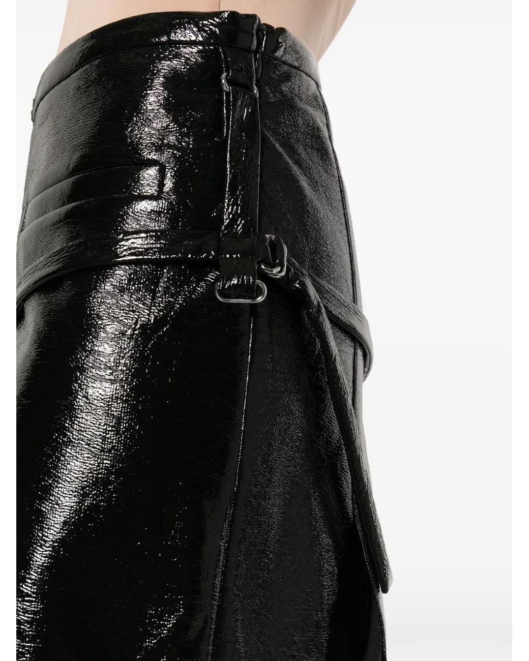Courreges Black Logo-Embroidered Vinyl Midi Skirt