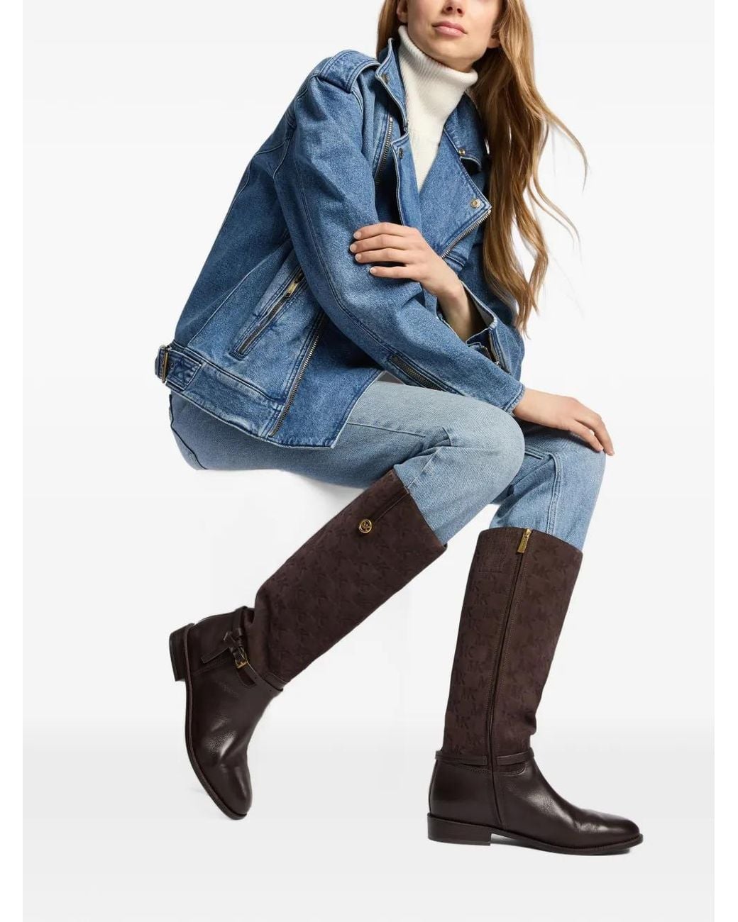 Michael Kors Black Beverly Quited Suede And Leather Riding Boots