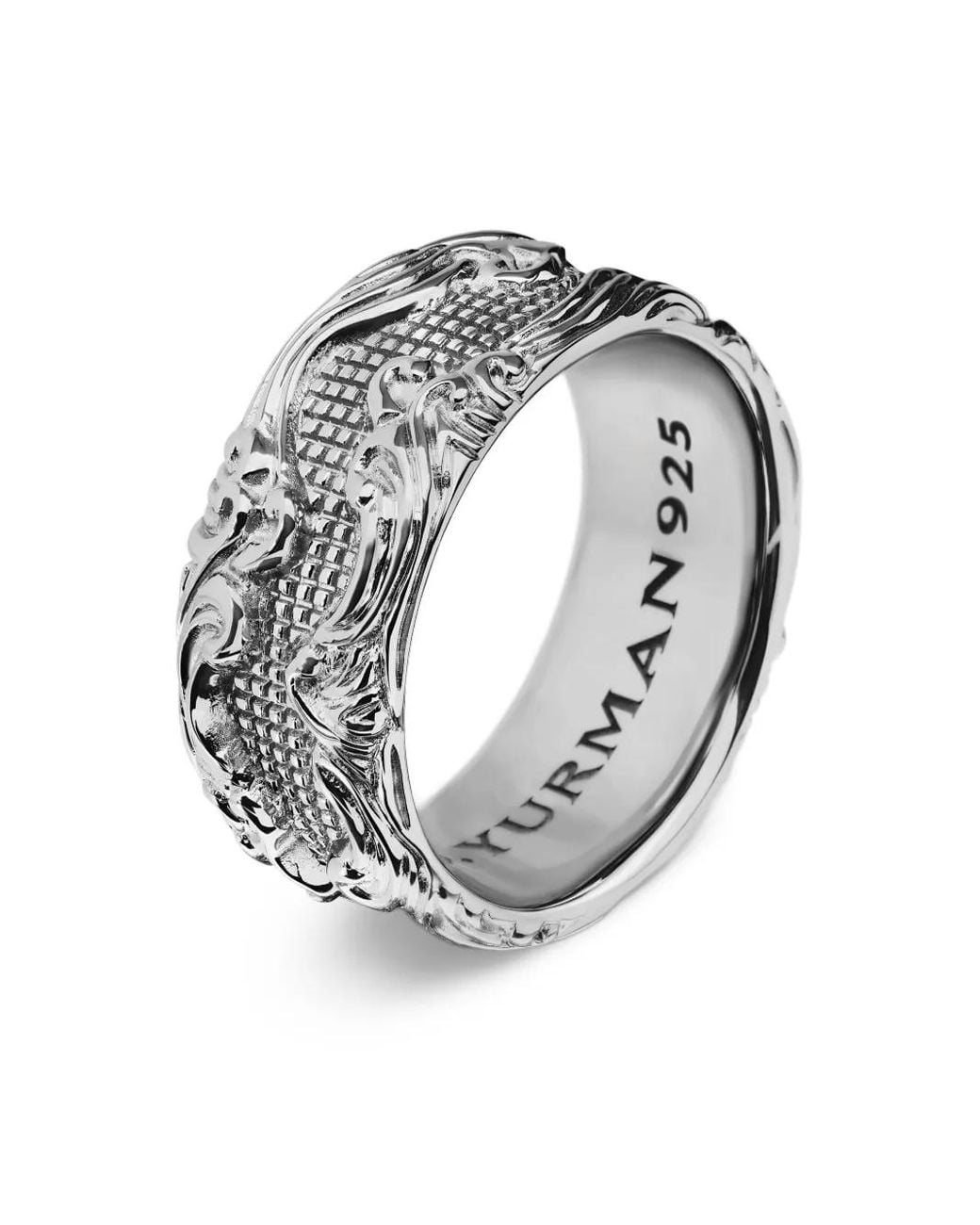 David Yurman Black Sterling Waves Band Ring (10Mm) for men