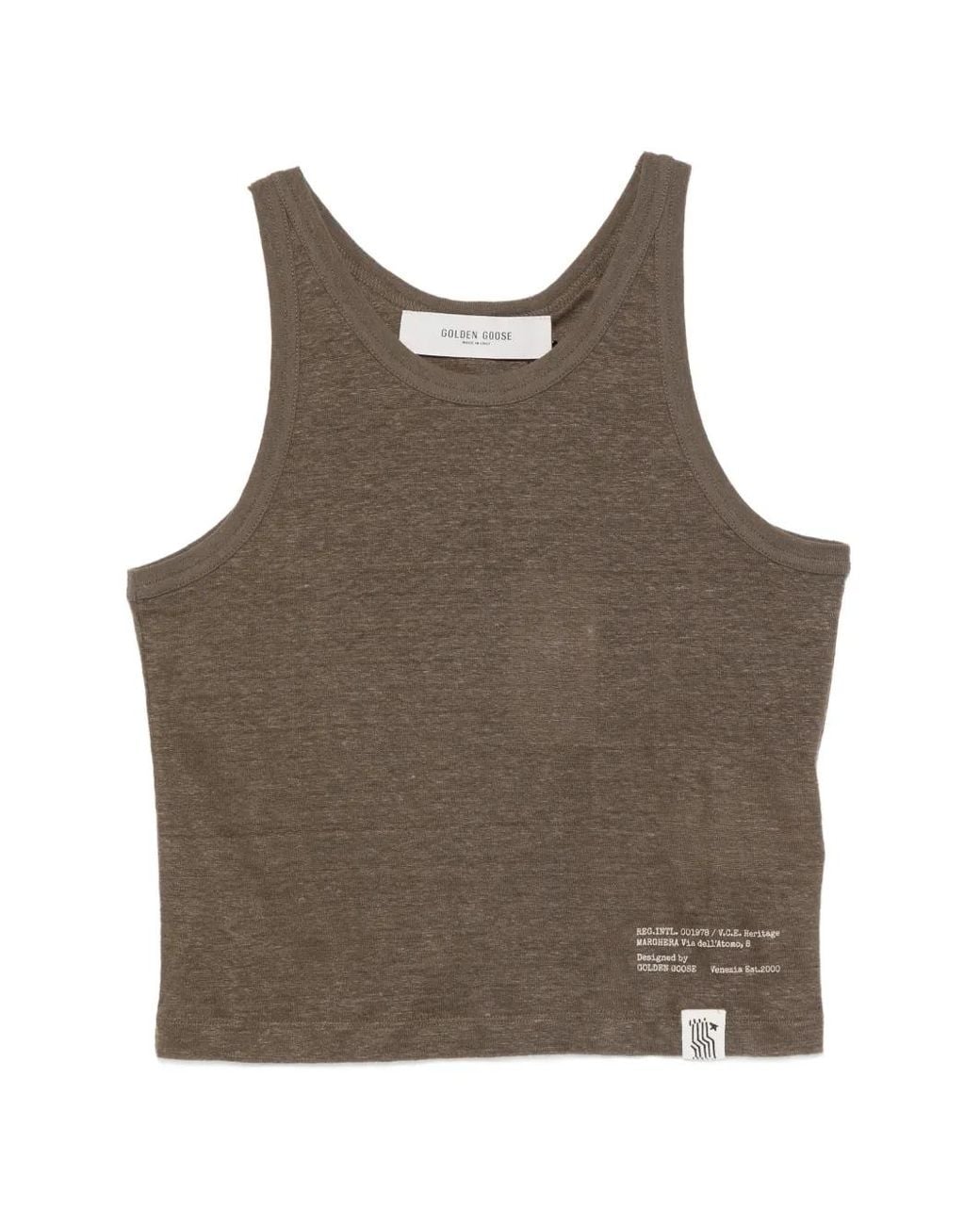 Golden Goose Deluxe Brand Brown Linen Print Tank Top With Belt