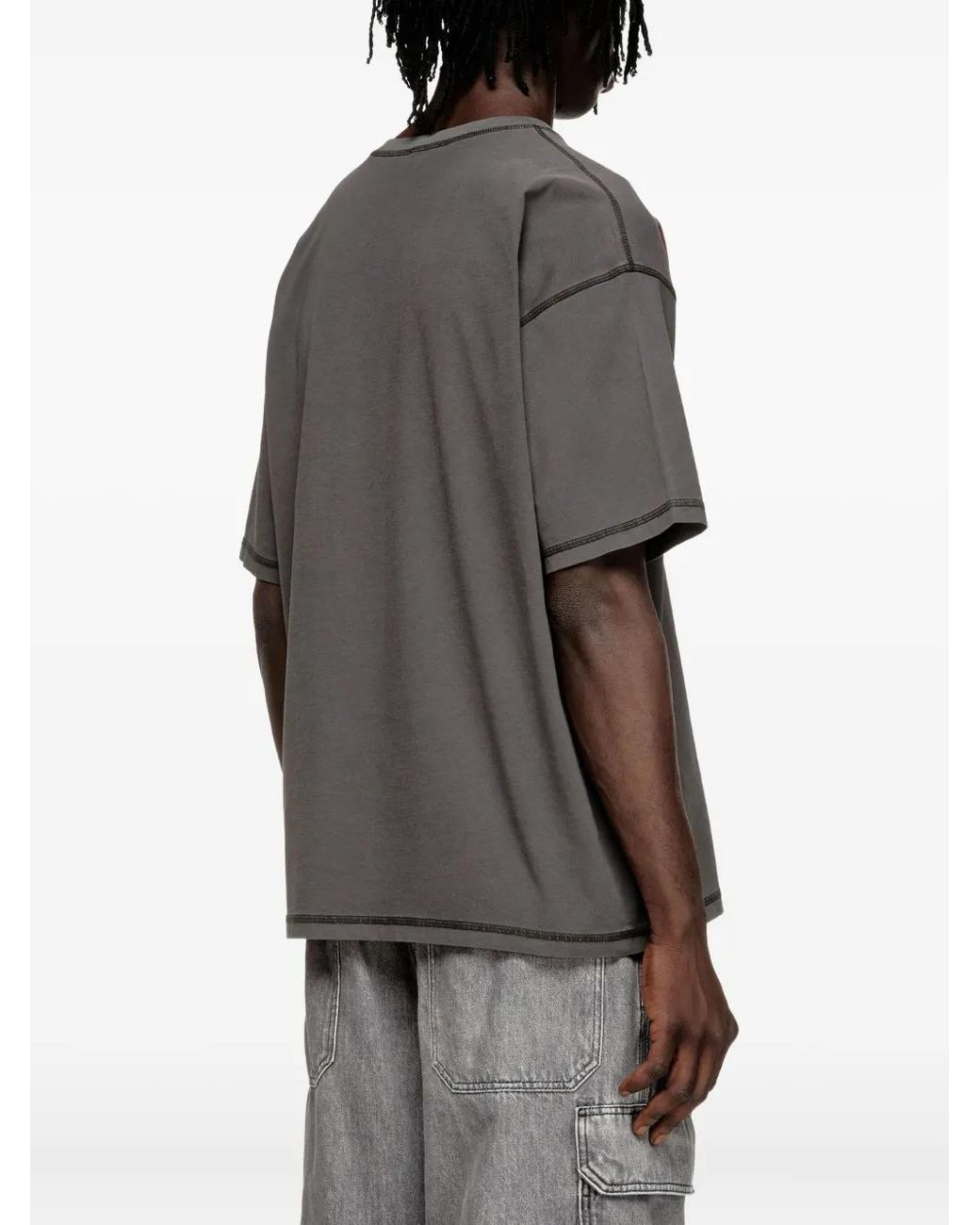 DIESEL Gray Logo-Print Tee for men