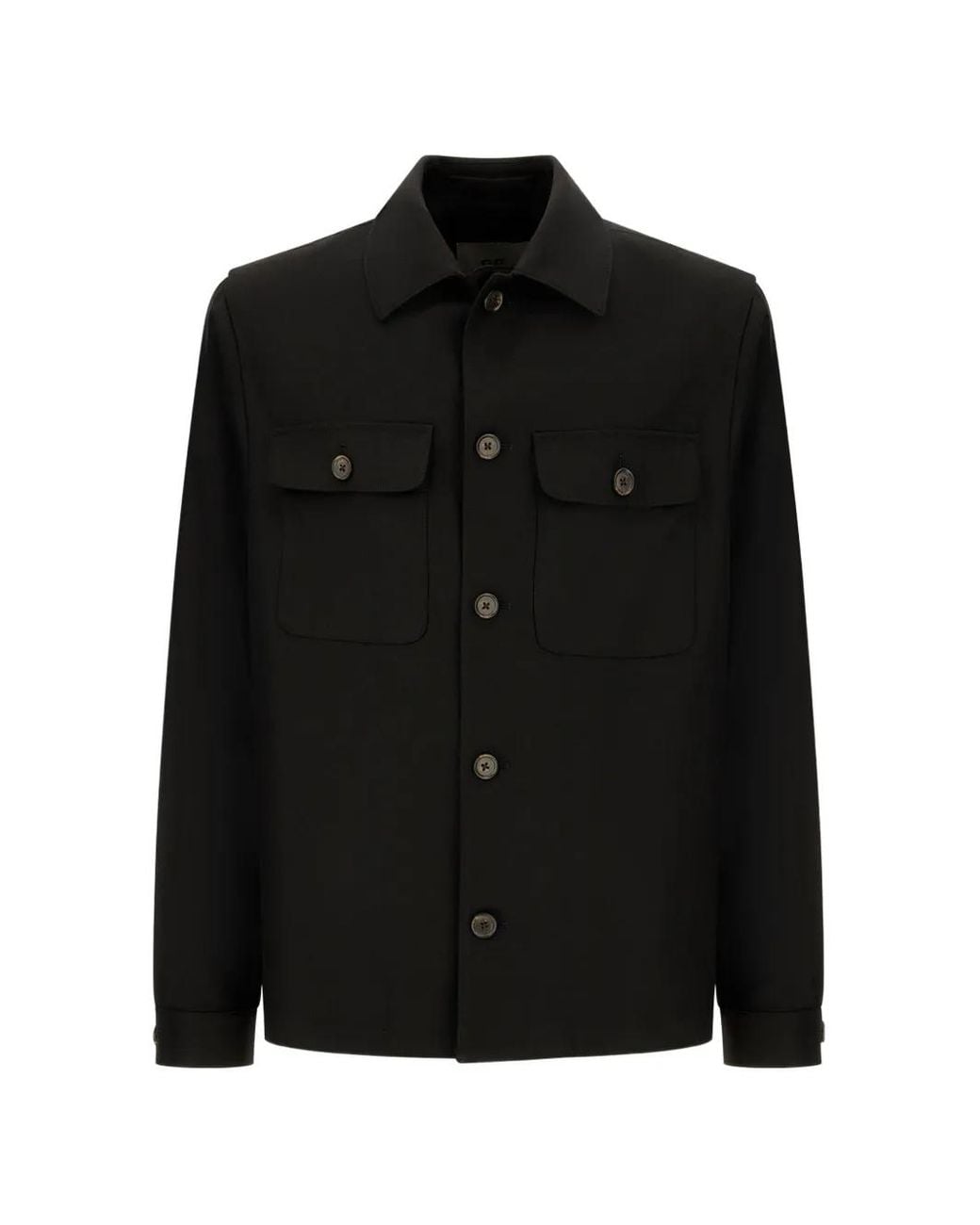 Corneliani Black Flap-Pocket Button-Up Shirt Jacket for men