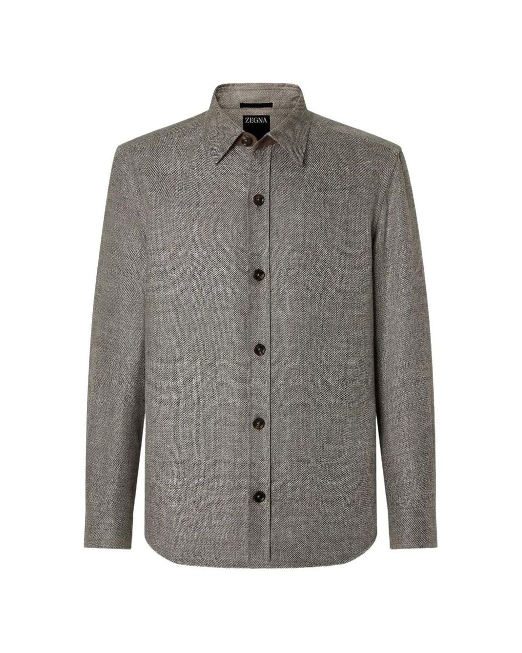 Zegna Gray Linen And Silk Overshirt for men