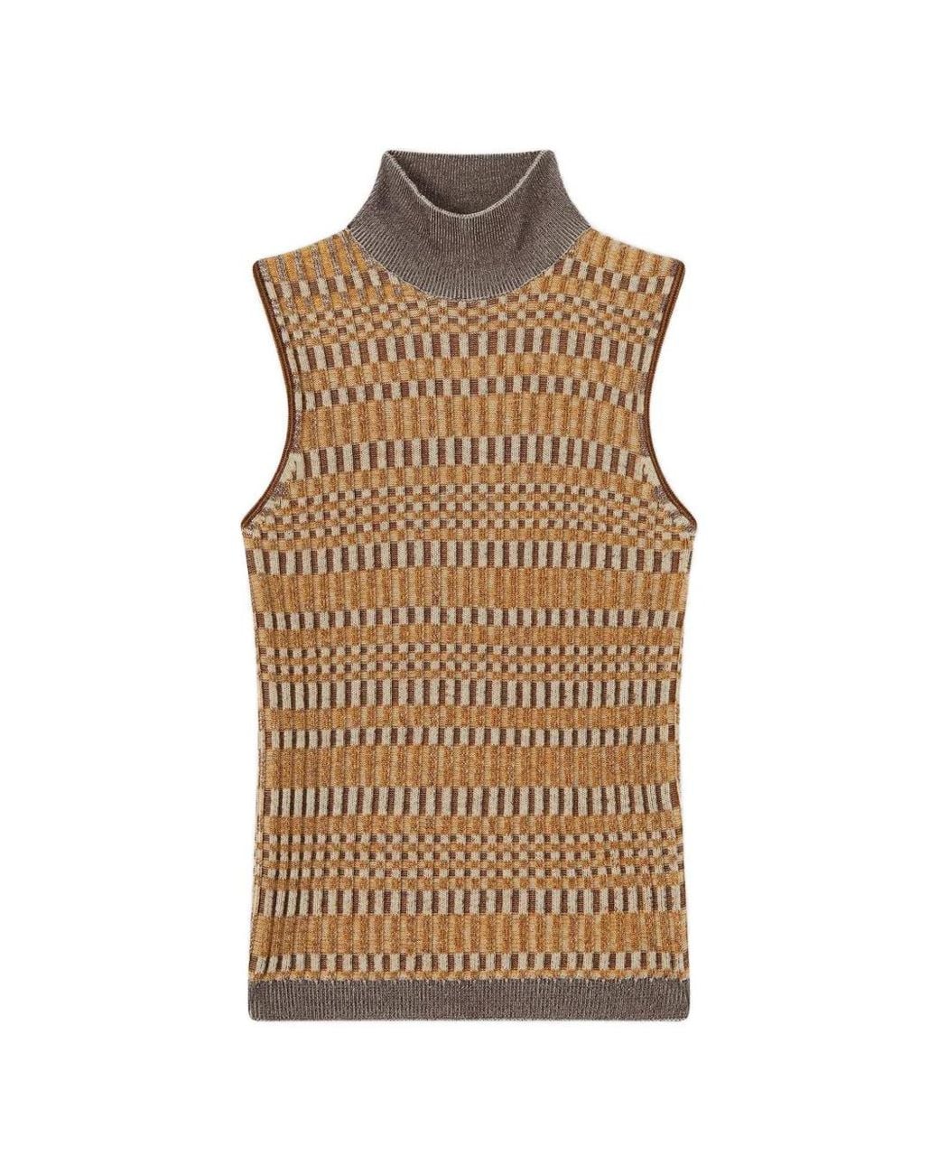 RETORI Brown Micro-Check-Stitch Sleeveless Top
