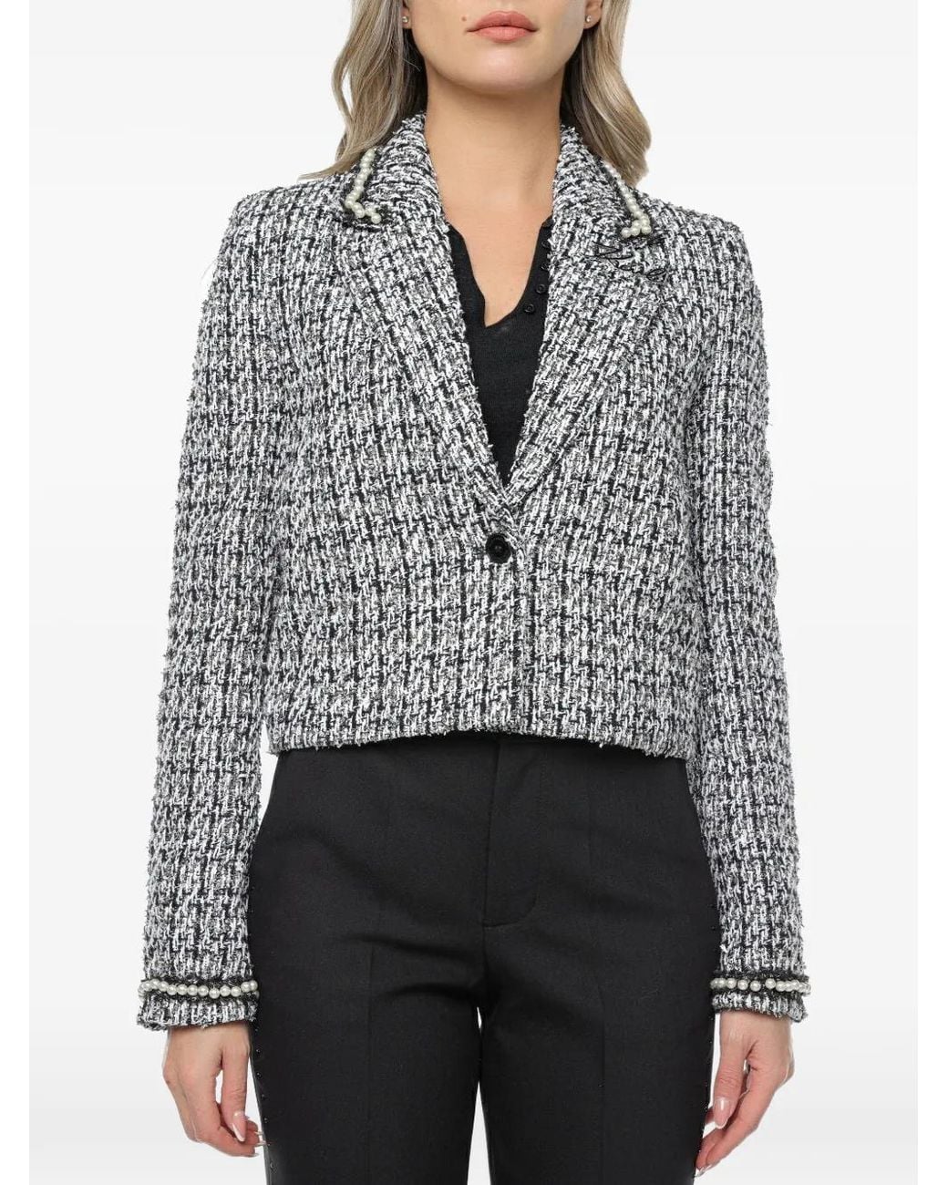 Karl Lagerfeld Gray Embellished Bouclé Jacket