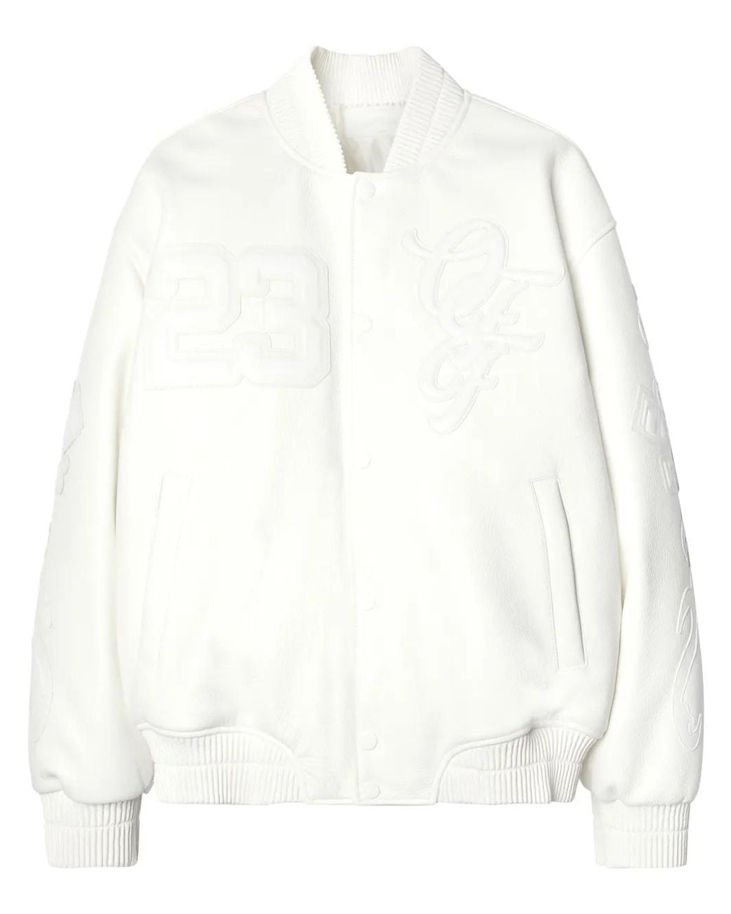 Off-White c/o Virgil Abloh White Natlover Oversized Logo-appliquéd Full-grain Leather Varsity Jacket for men