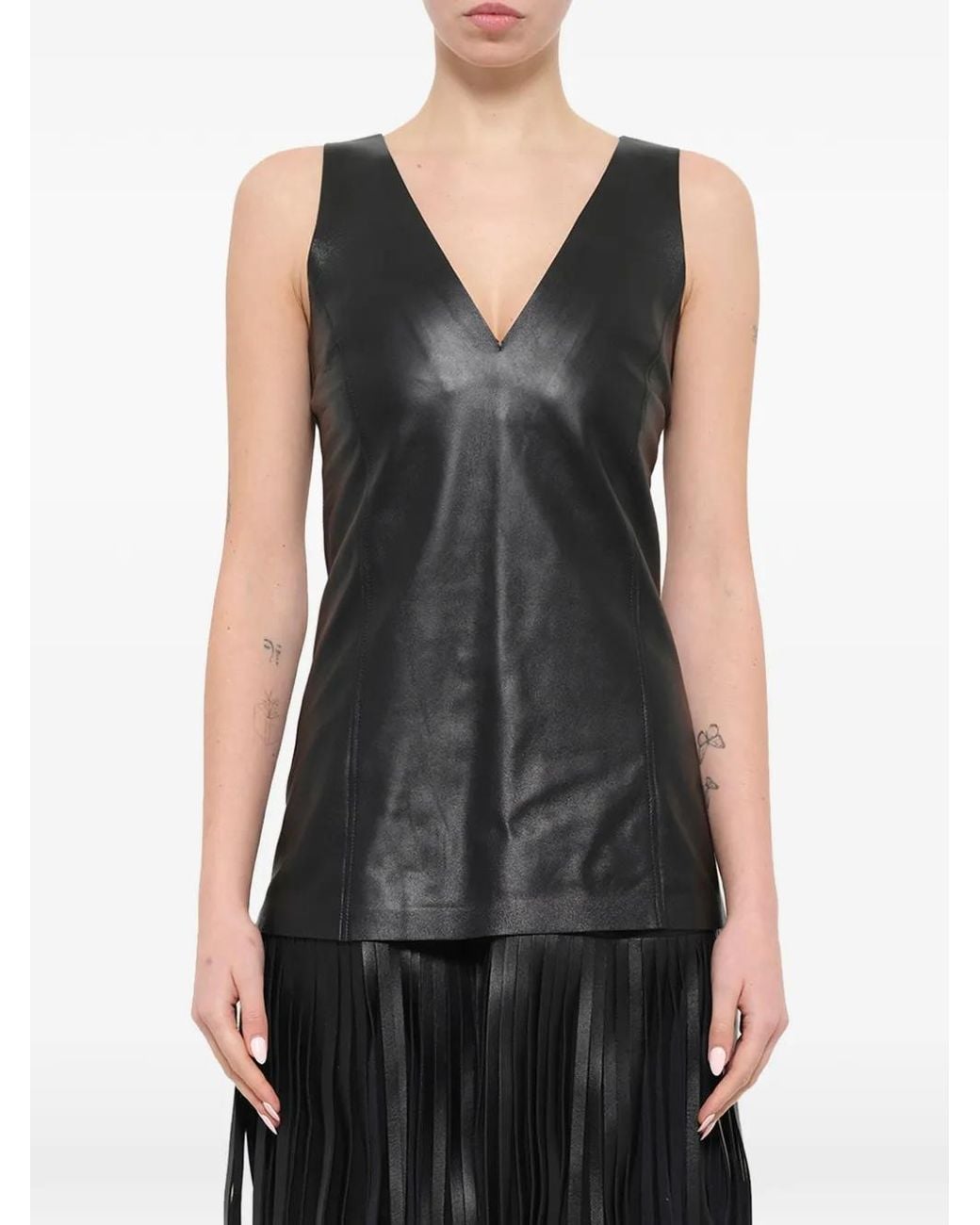 Neil Barrett Black Fringe-Trim Leather Mini Dress