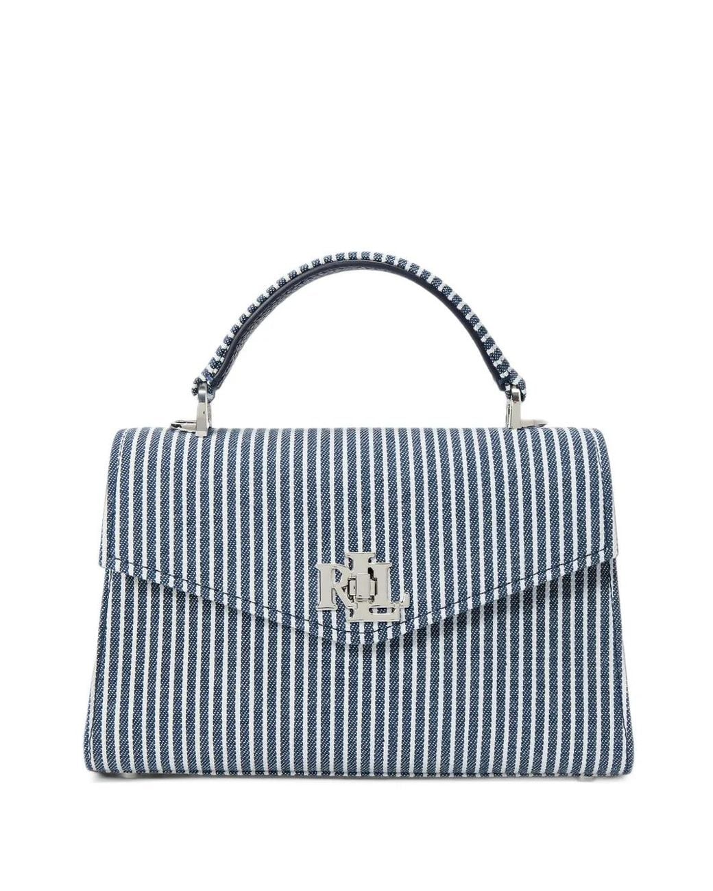 Ralph Lauren Blue Striped Logo-Plaque Tote Bag