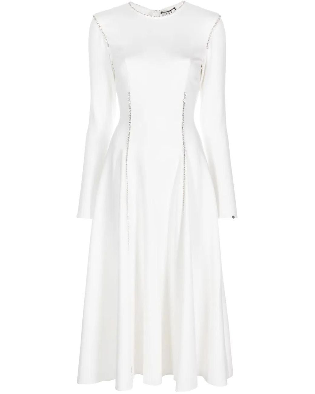 Nissa White Rhinestone Embellished Viscose Dress