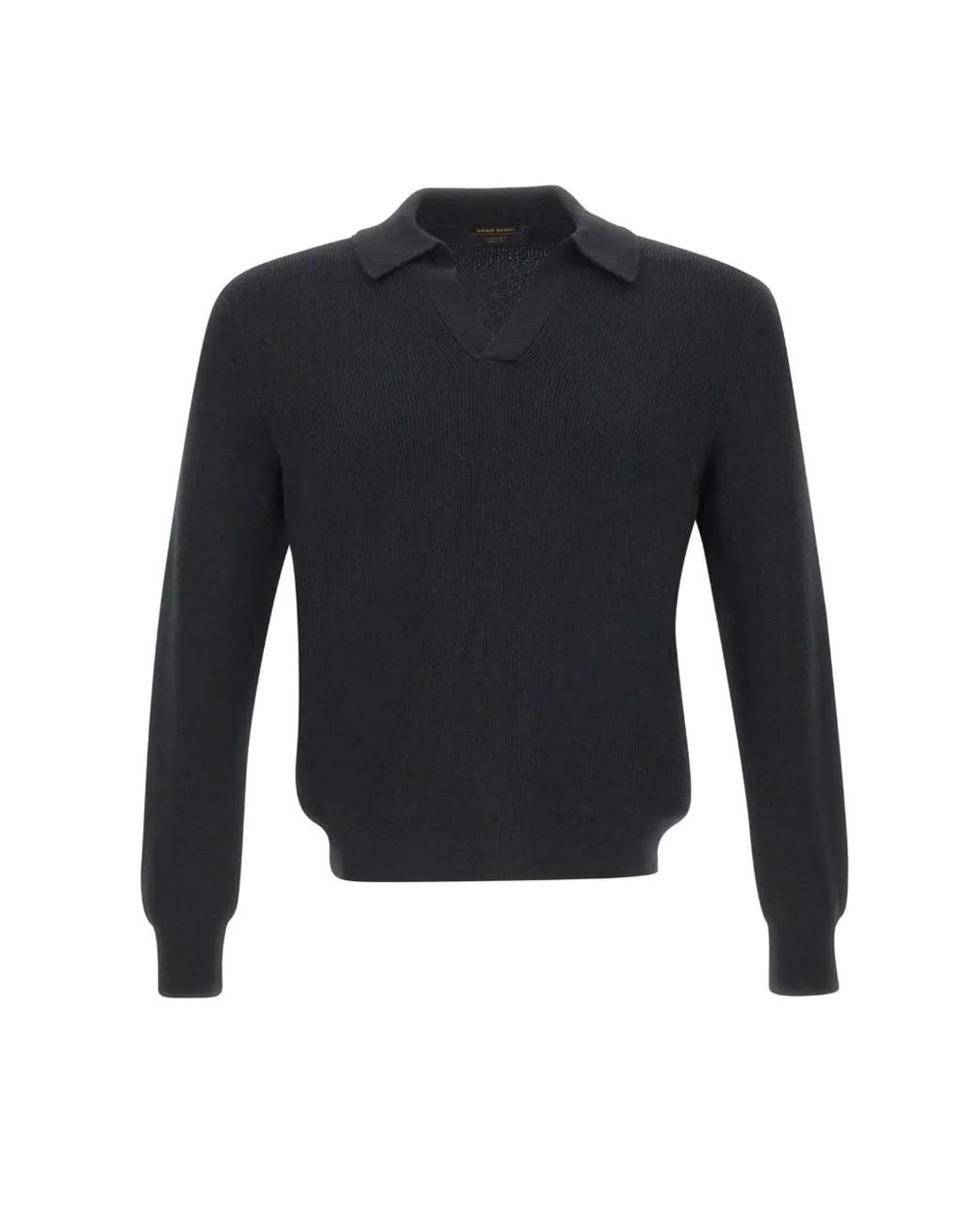 Gran Sasso Blue Ribbed-Knit Virgin-Wool Polo Shirt for men