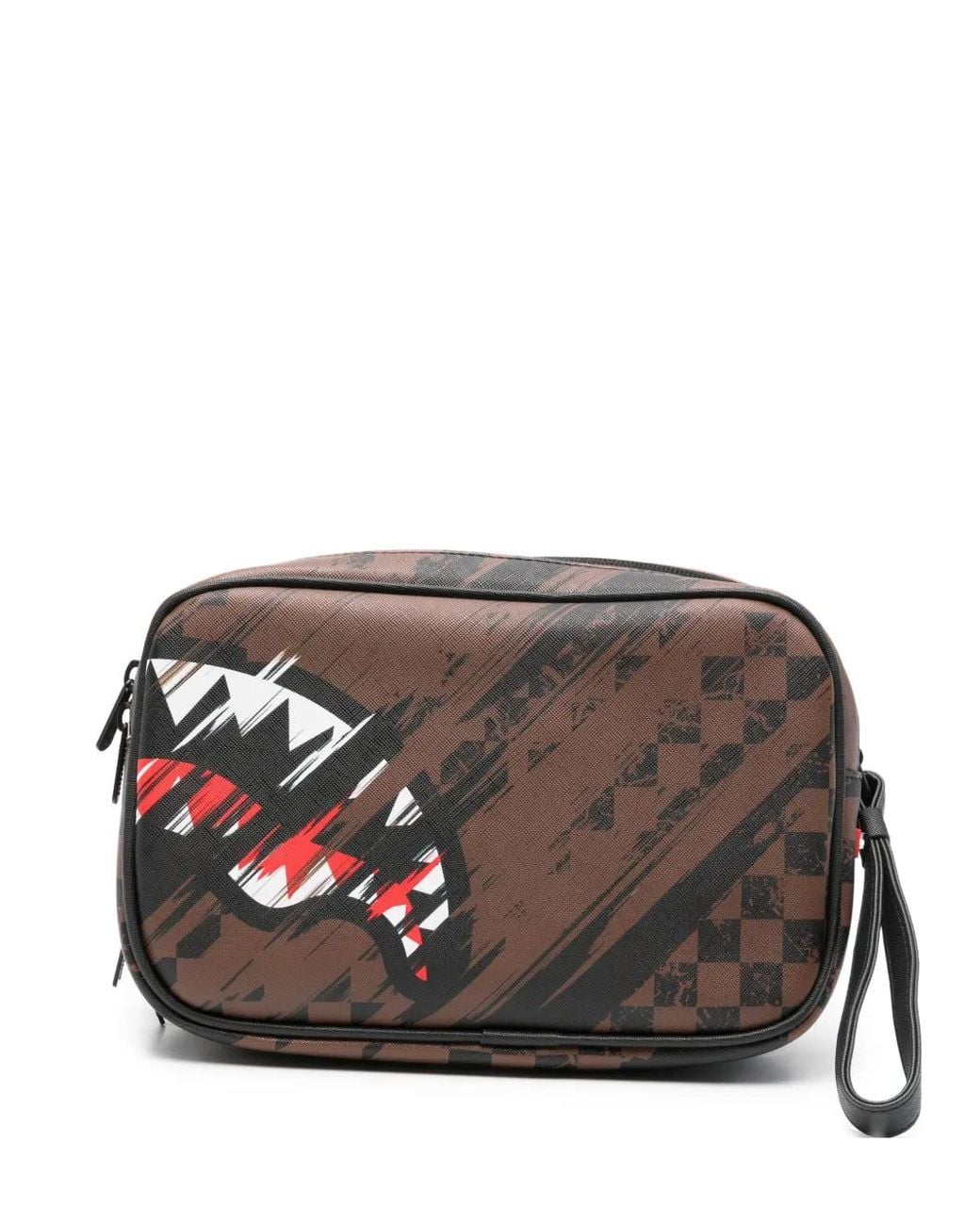 Sprayground Gray Shark Mouth Checkered Clutch Bag for men