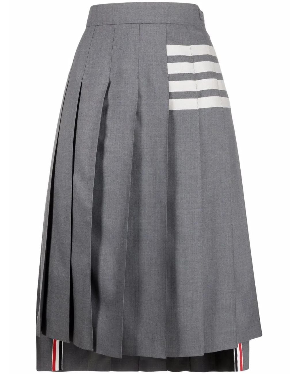 Thom Browne Gray Weave 4-Bar Midi Pleated Skirt