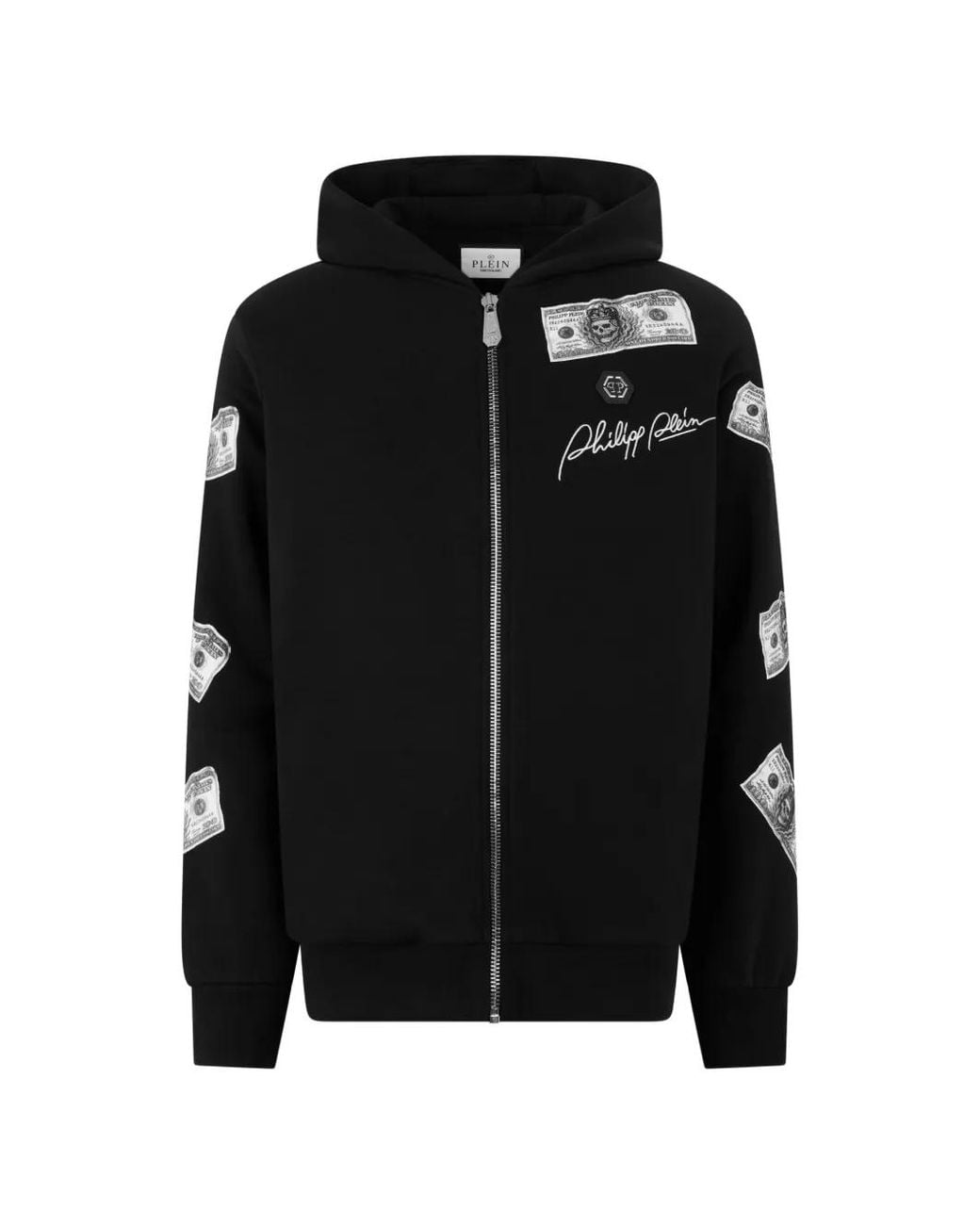 Philipp Plein Black Zip Hoodie Dollar Stones for men