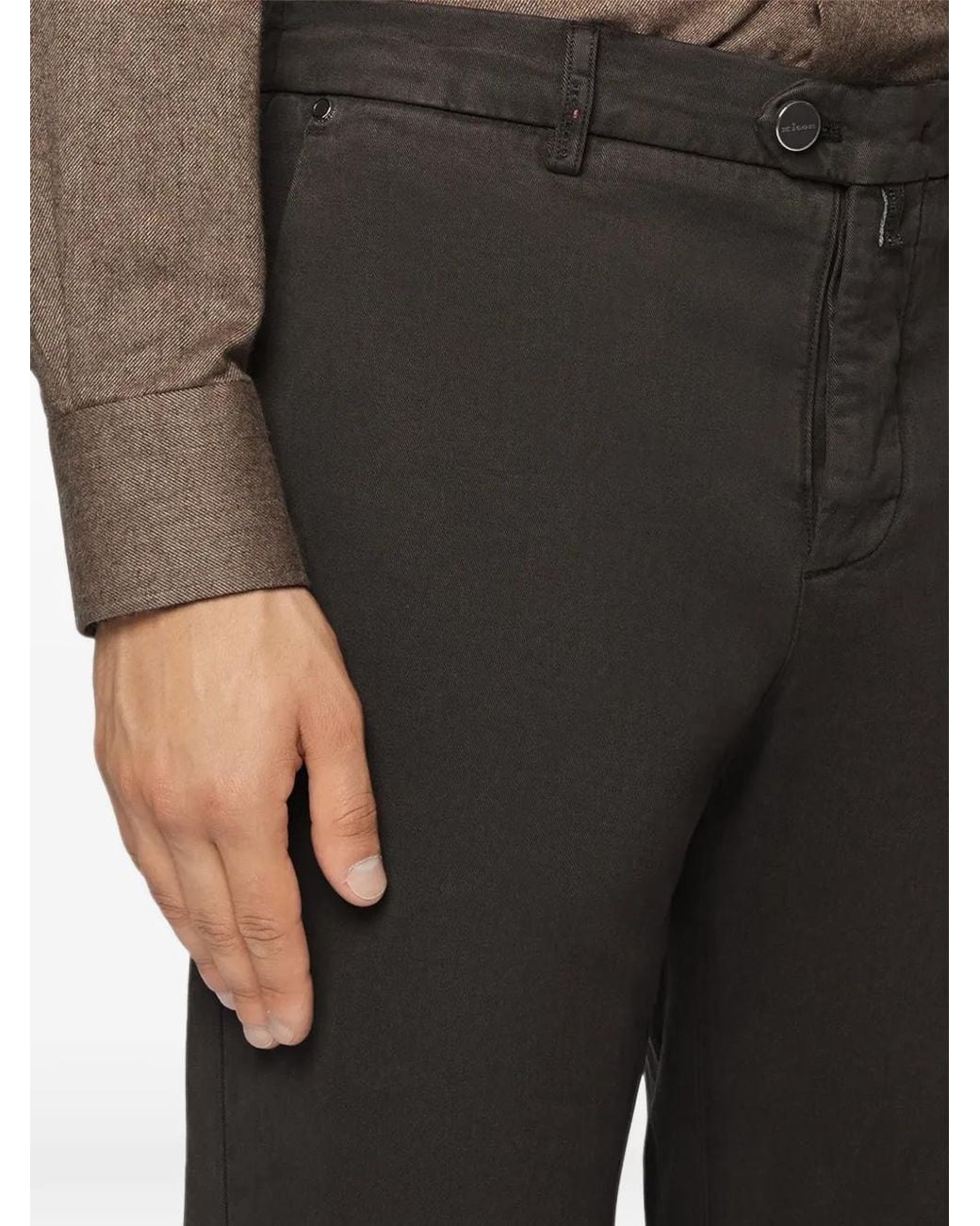 Kiton Black Button-Up Straight-Leg Trousers for men