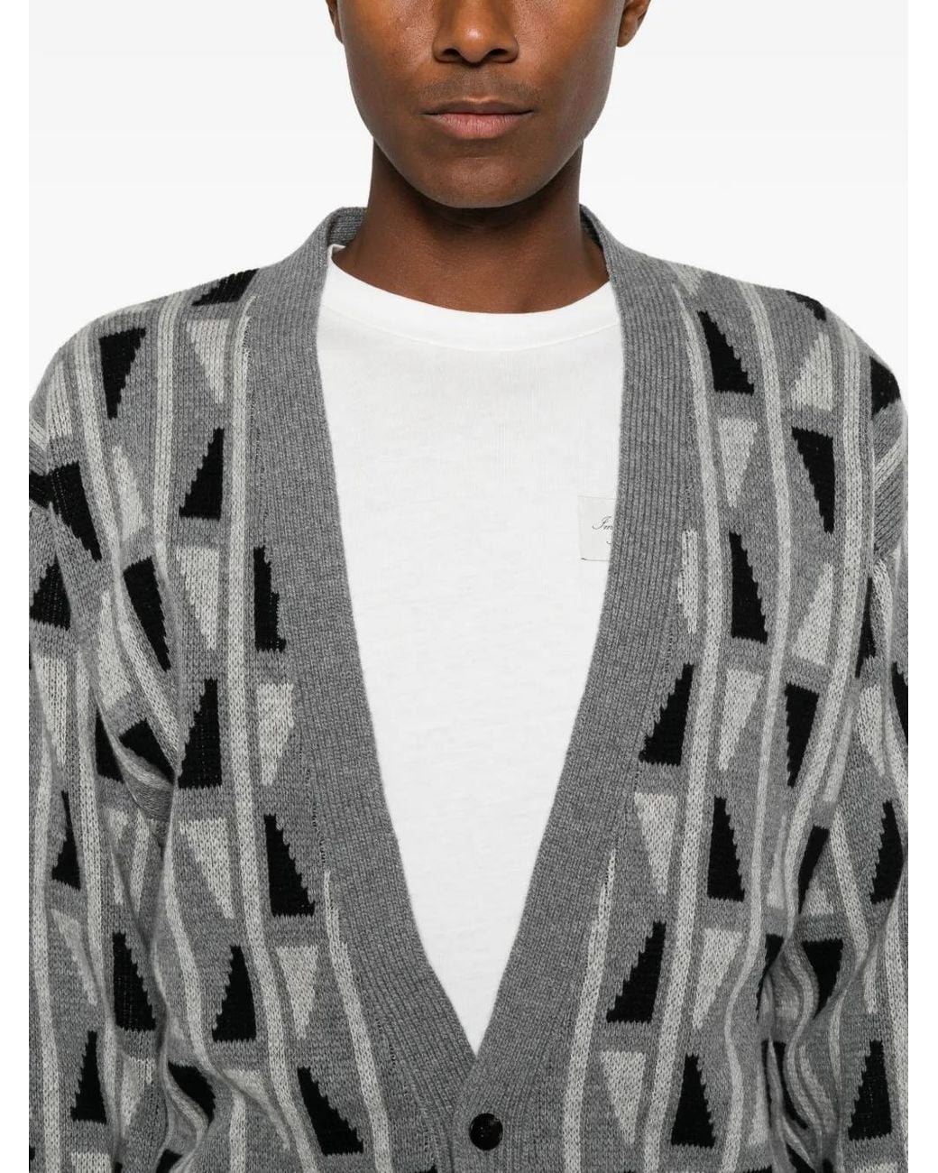 Versace Gray Geometric-Pattern Cardigan for men