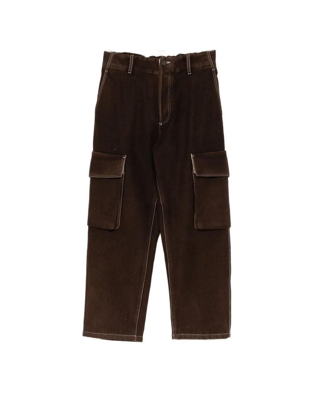 Uma Wang Brown Contrast-Stitch Cargo Pants for men