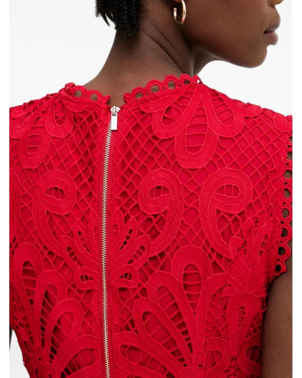 Morgan Red Rosli Guipure-Lace Ruffled Mini Dress