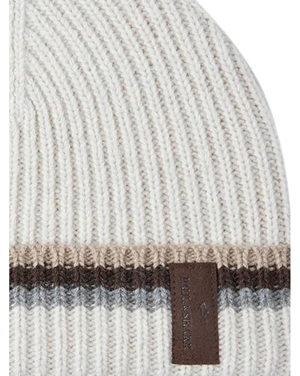 Paul & Shark White Ribbed Beanie Hat for men