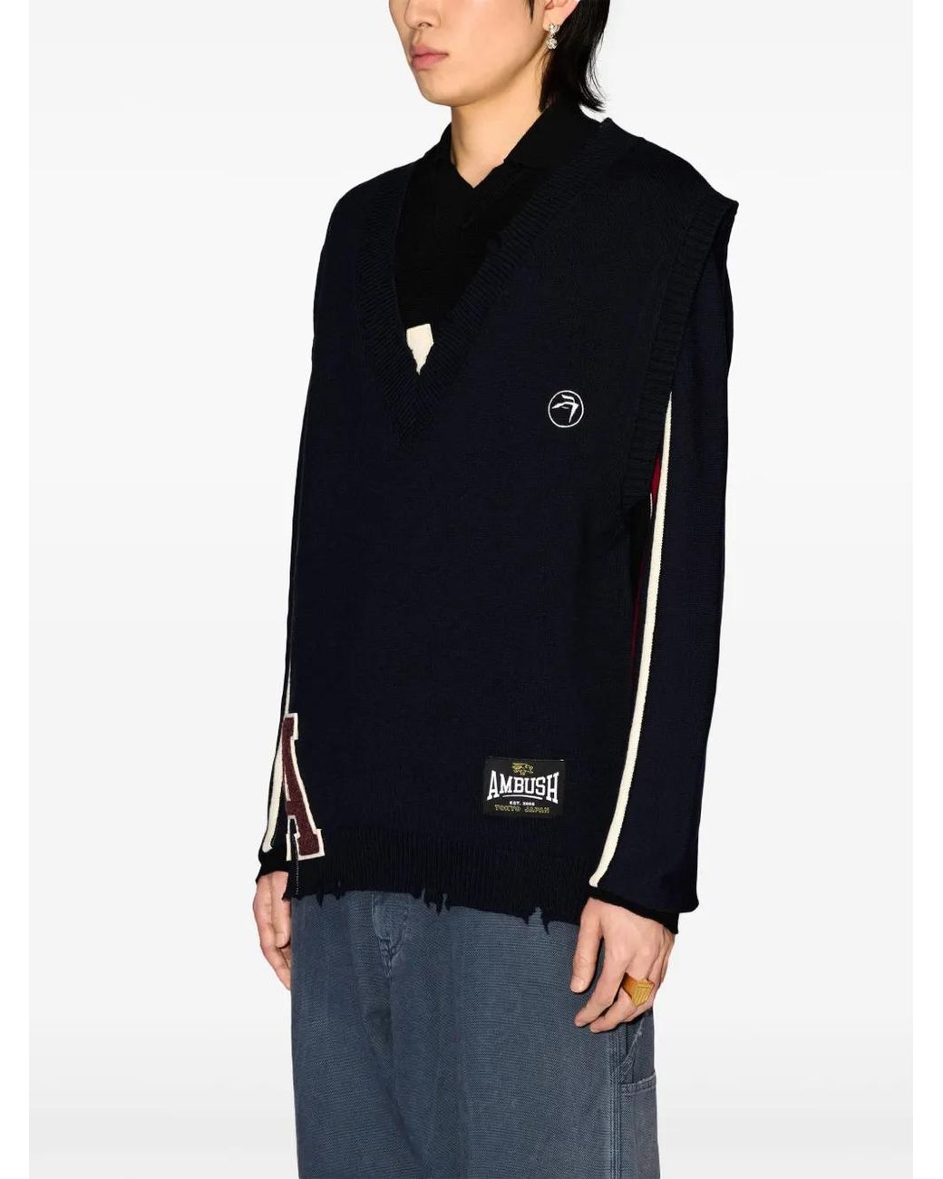 Ambush Black Raw-Cut Knitted Wool Vest for men
