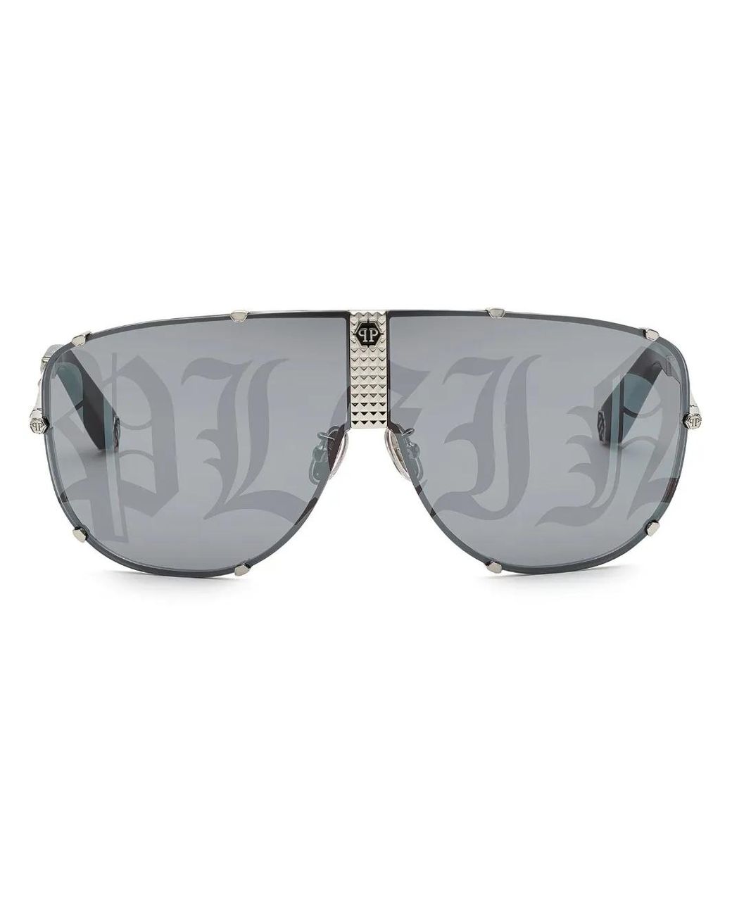 Philipp Plein Gray Stud Pilot-Frame Sunglasses