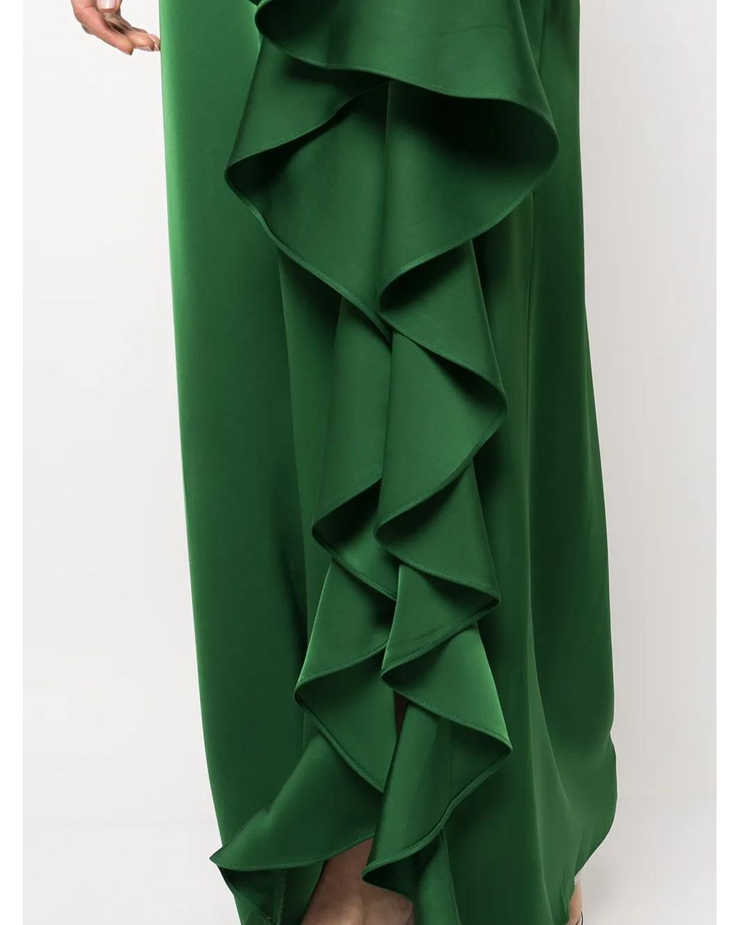 Sachin & Babi Green Mila Ruffle-Drape Gown