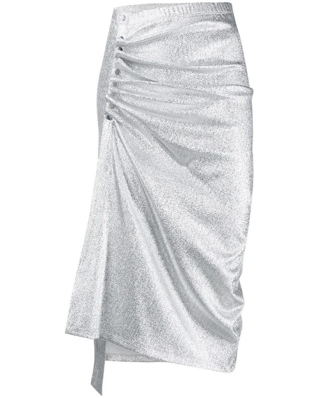 Rabanne Ruched Metallic Midi Skirt