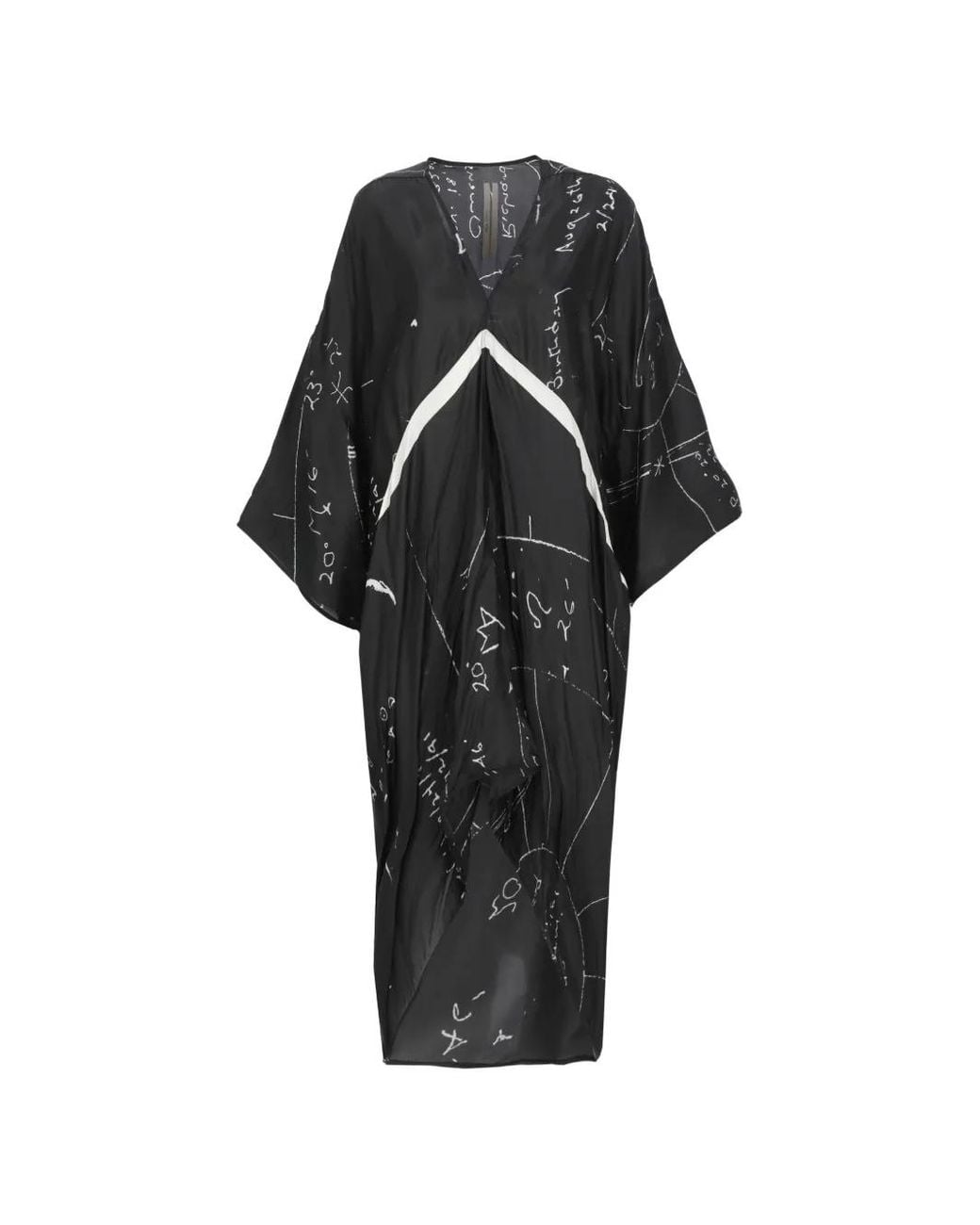 Rick Owens Black V-Neck Print Asymmetric Dress