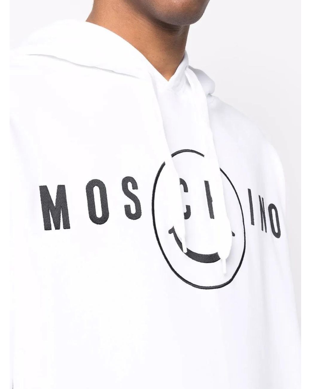 Moschino White Logo-Print Organic-Cotton Hoodie for men