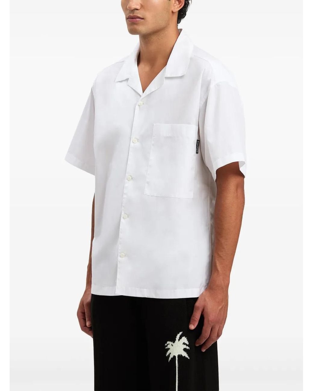 Palm Angels White Short-Sleeved Cotton Shirt With Cuban Collar And Logo Detail for men