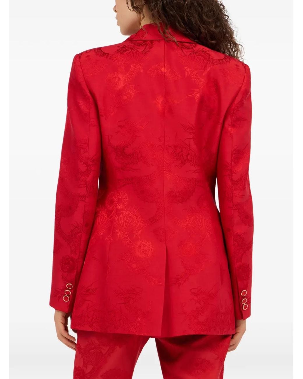 Roberto Cavalli Red Dragon-Pattern Button-Fastening Blazer