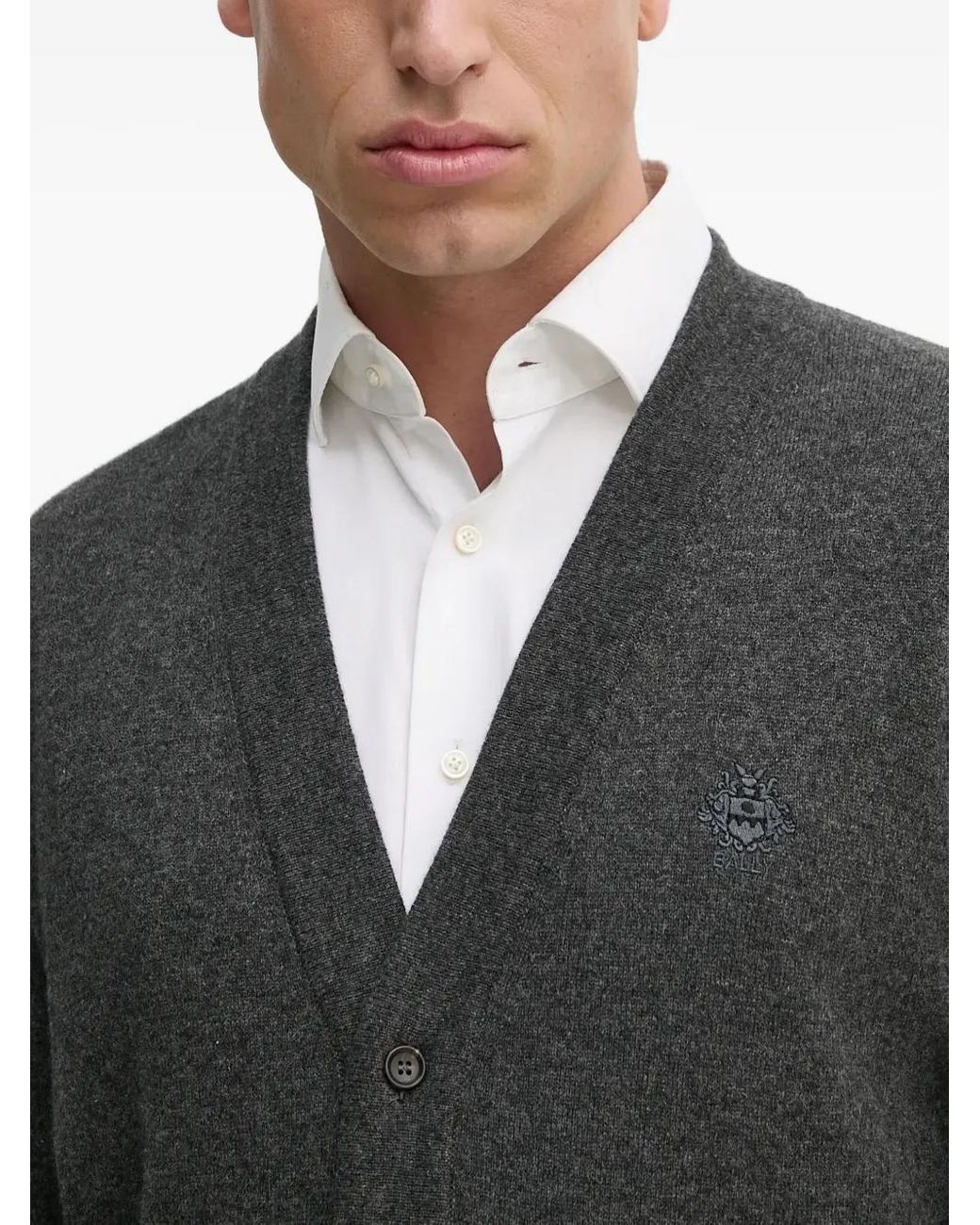 Bally Gray Logo-Embroidered Cardigan for men
