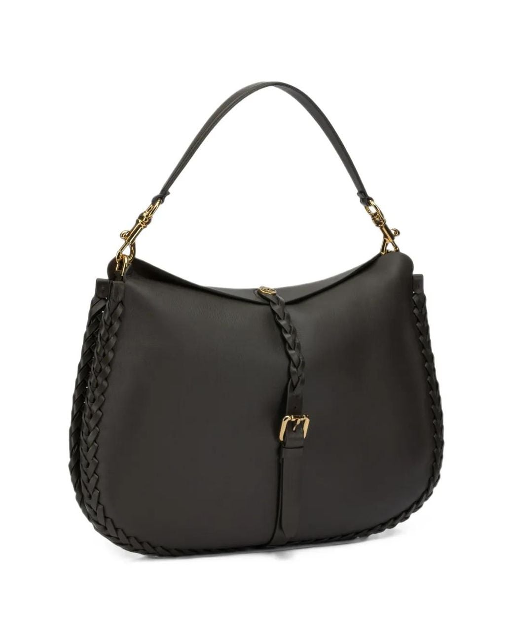 Etro Black Grand Sac Porté Épaule Pony En Cuir À Bords Tressés