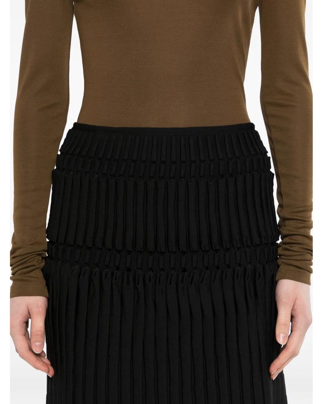JNBY Black Geometric Pleated A-Line Skirt