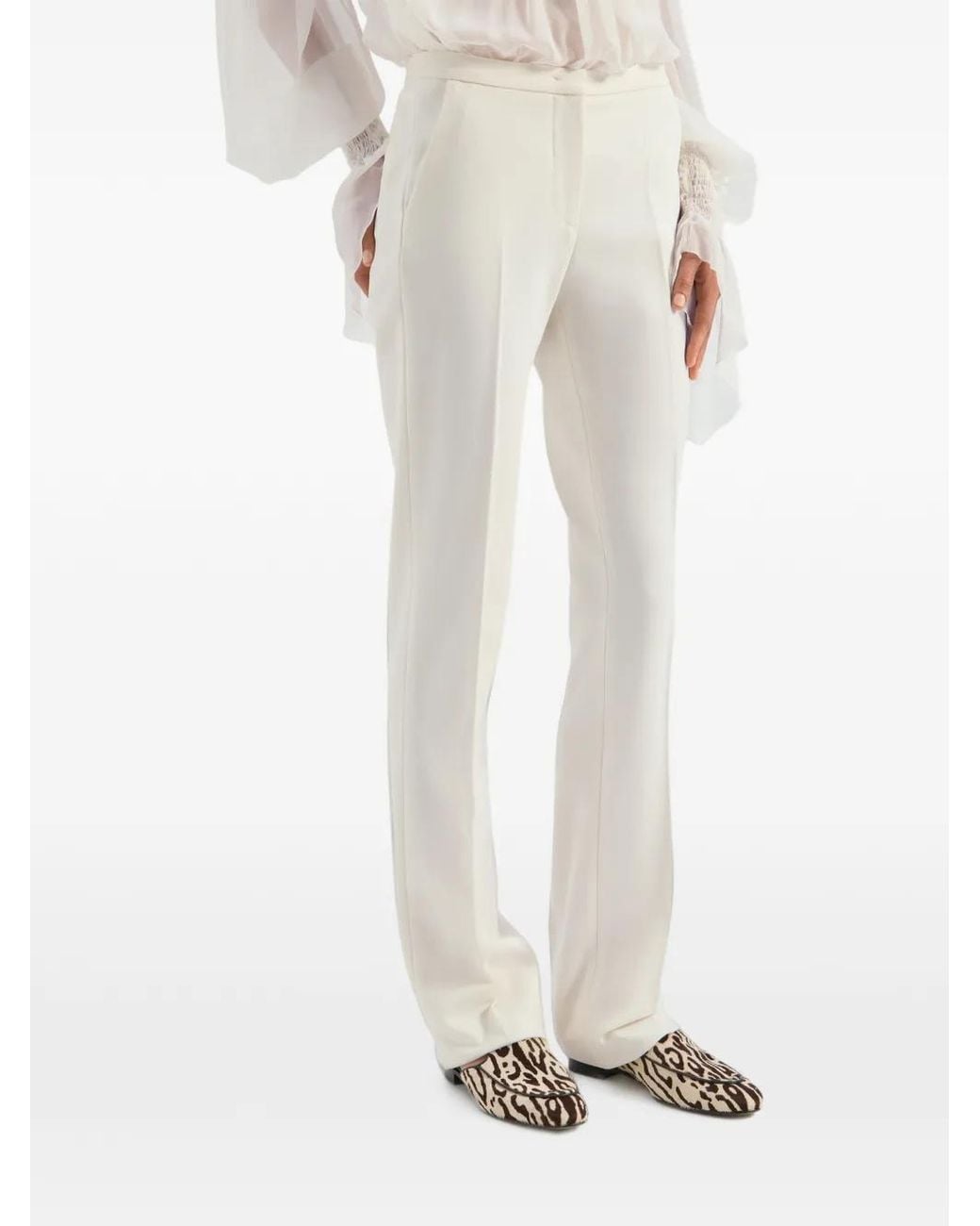 Genny White Pressed-Crease Trousers