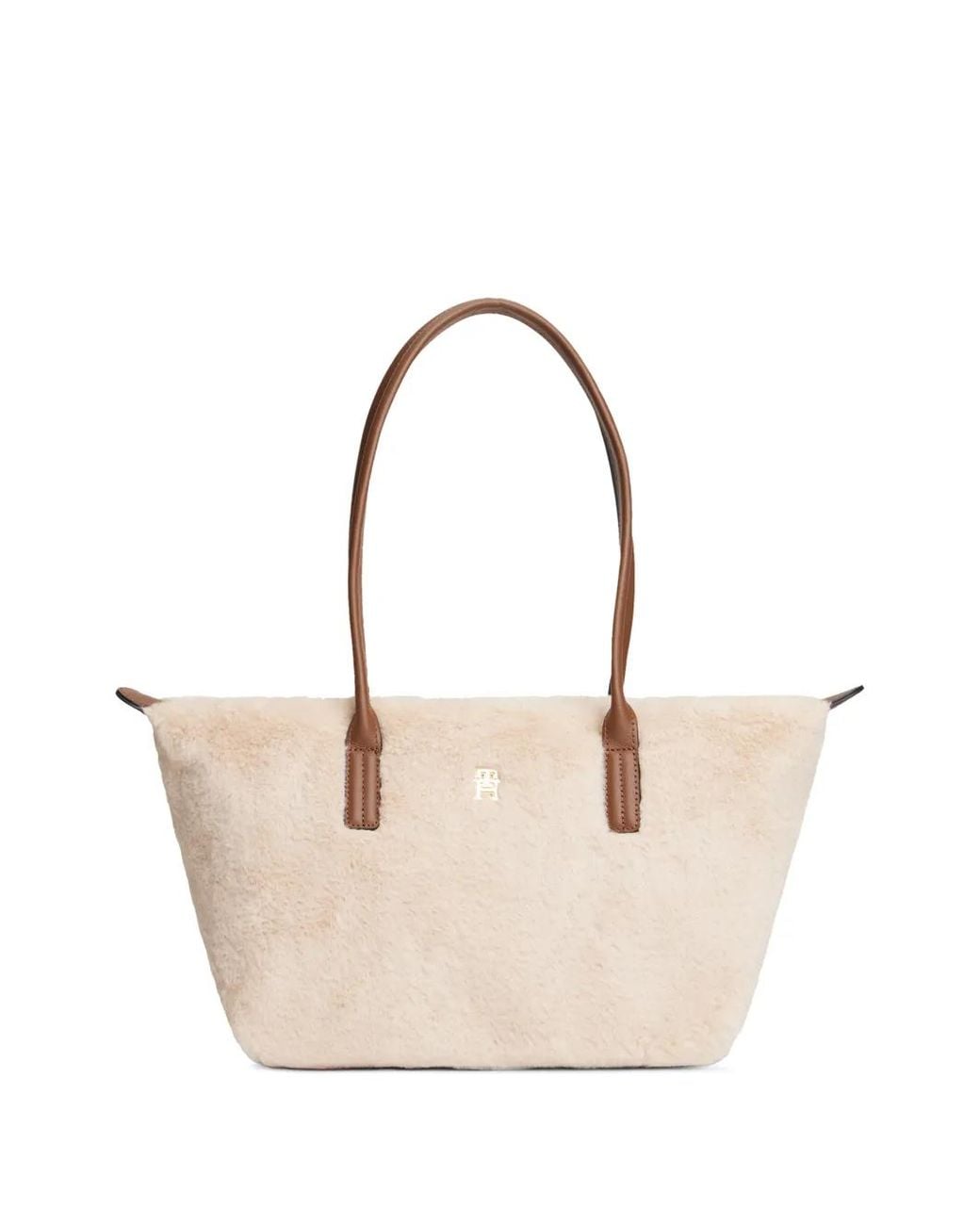 Tommy Hilfiger Natural Faux-Fur Logo-Plaque Tote Bag