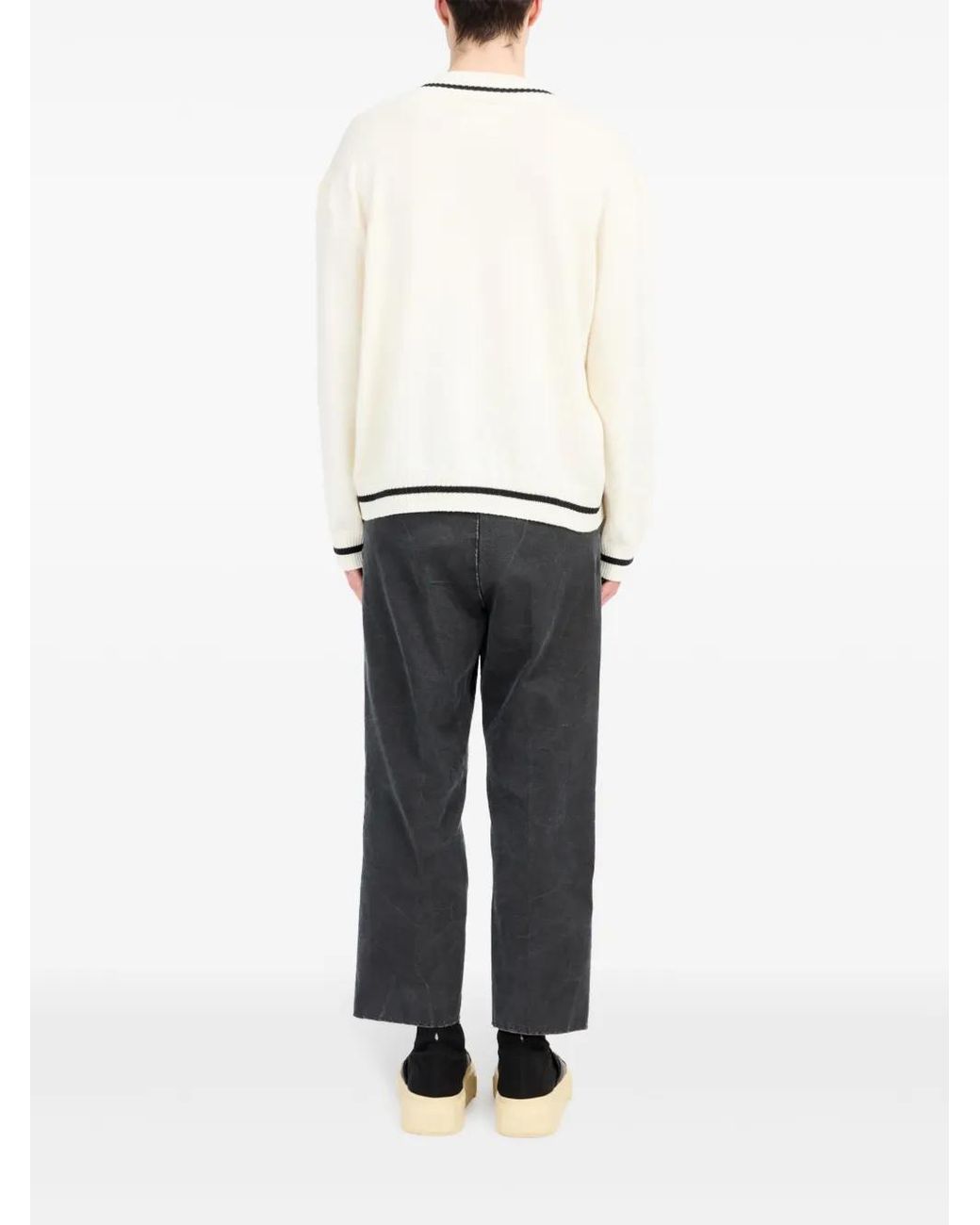 MM6 by Maison Margiela White Cotton And Wool Sweater With V-Neck for men
