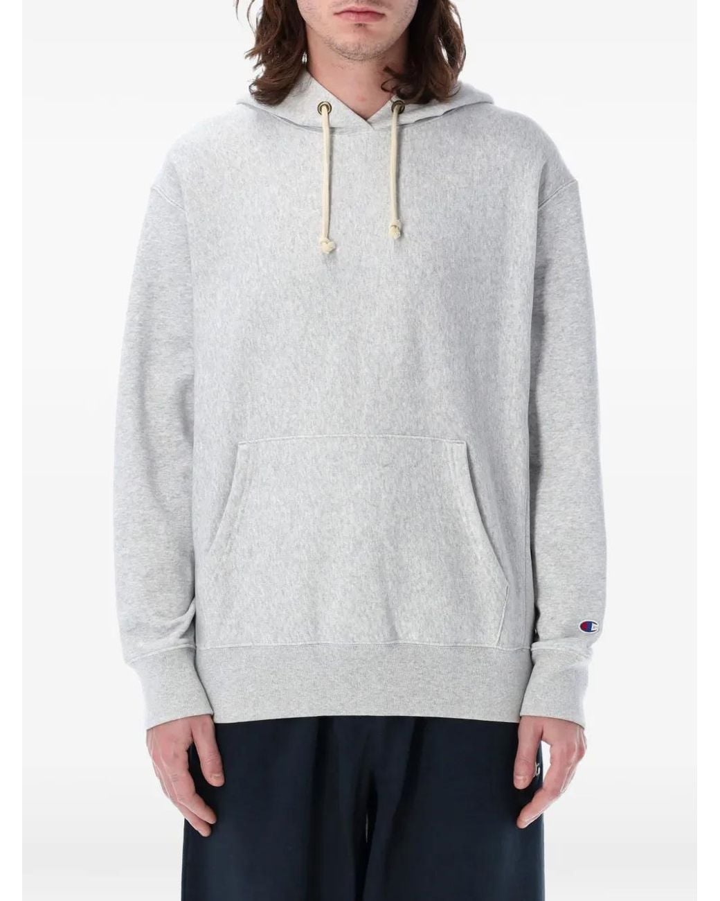 Champion Gray Reverse Weave Logo-Patch Hoodie for men