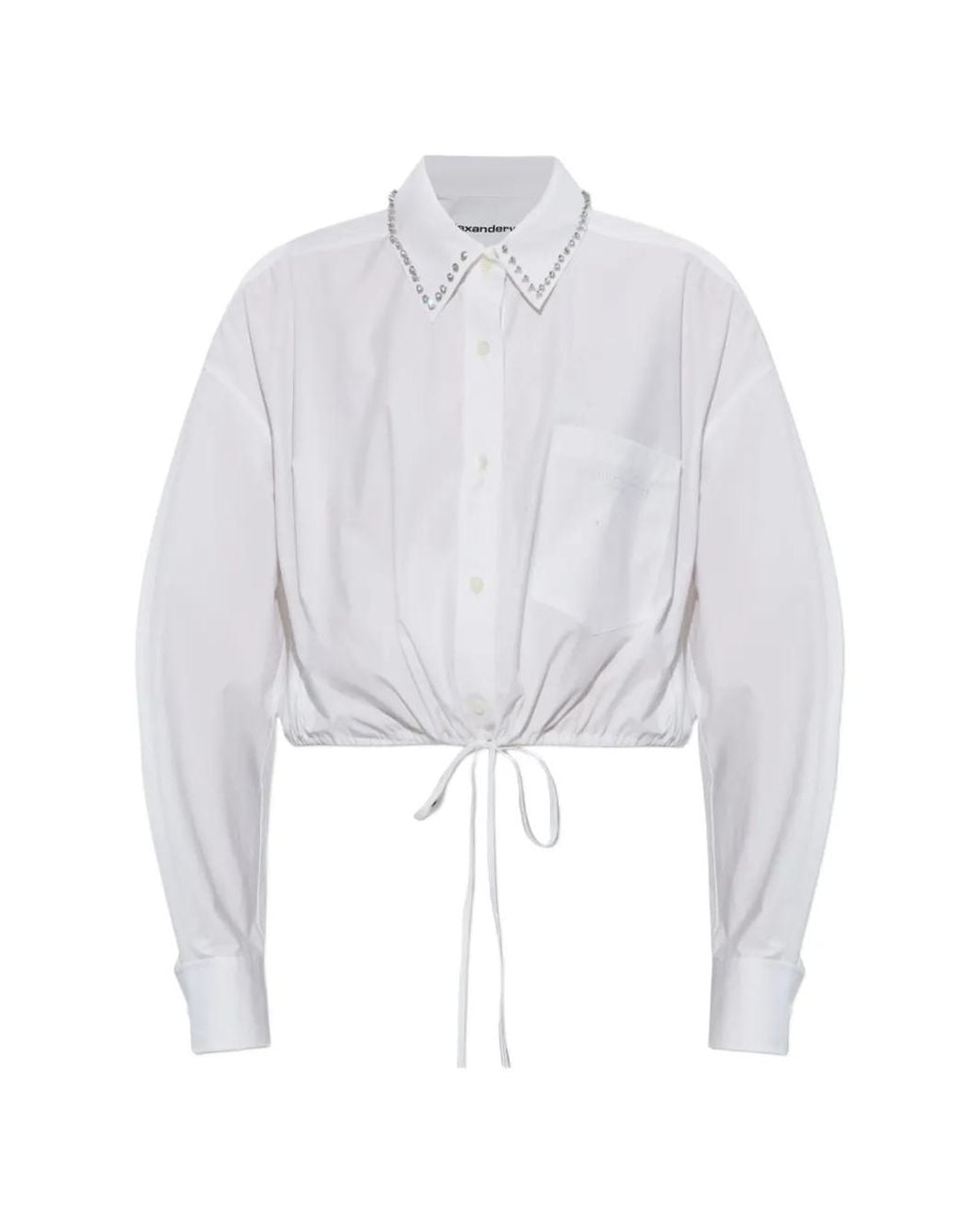 Alexander Wang White Wrap Shirt W/ Crystal Stud Collar