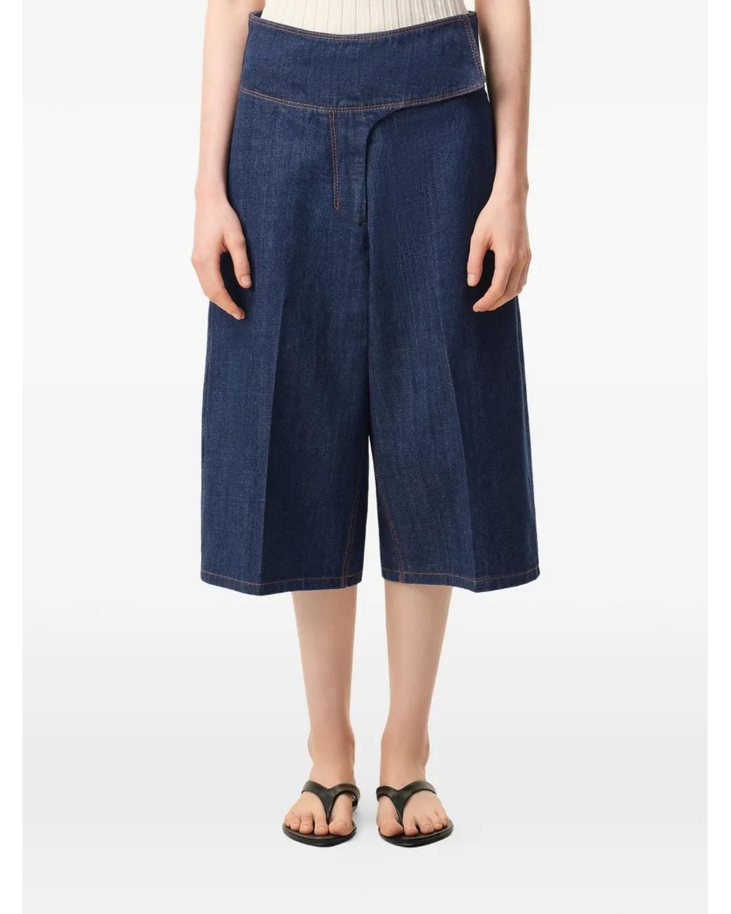 AMI Blue Cotton Wrapped Belted Bermuda Shorts
