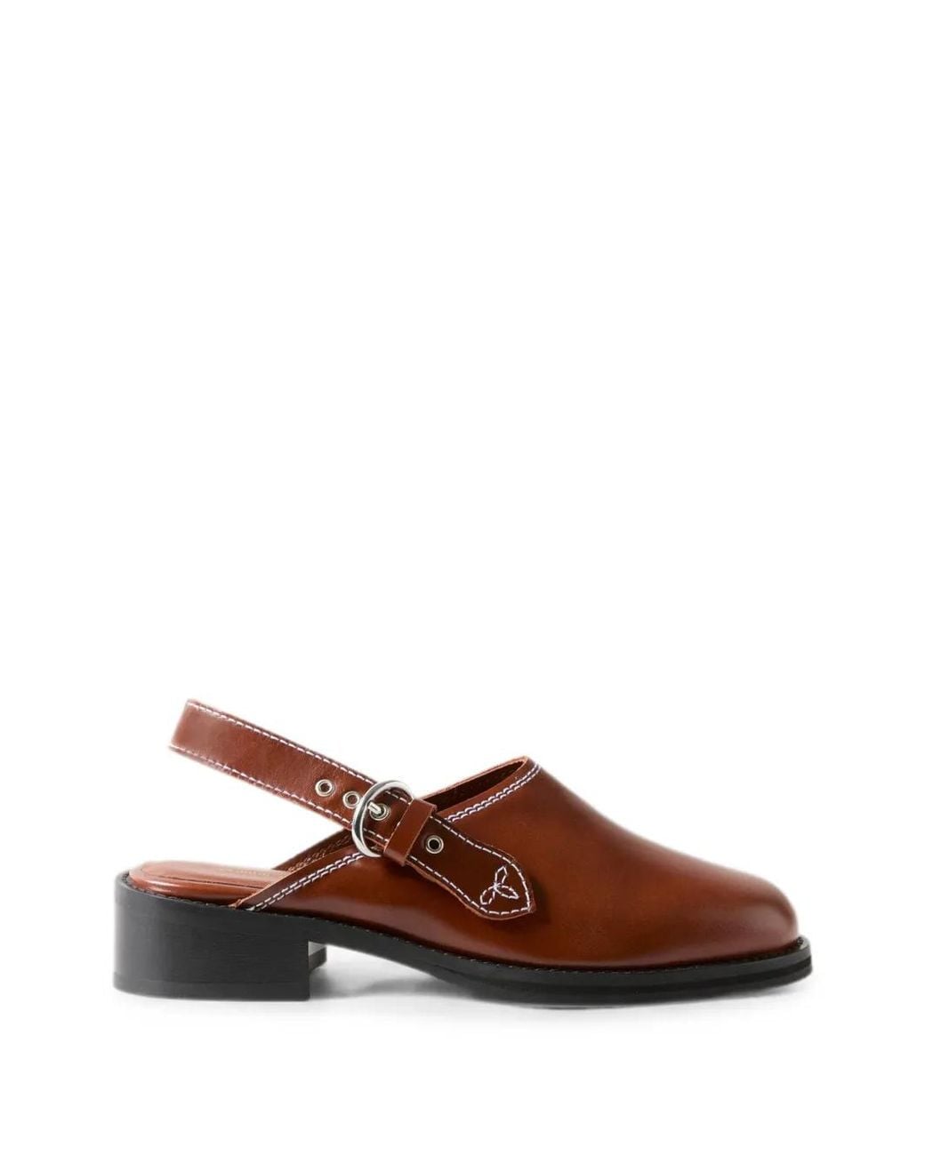 Claudie Pierlot Brown Mules En Cuir Lisse À Surpiqûres