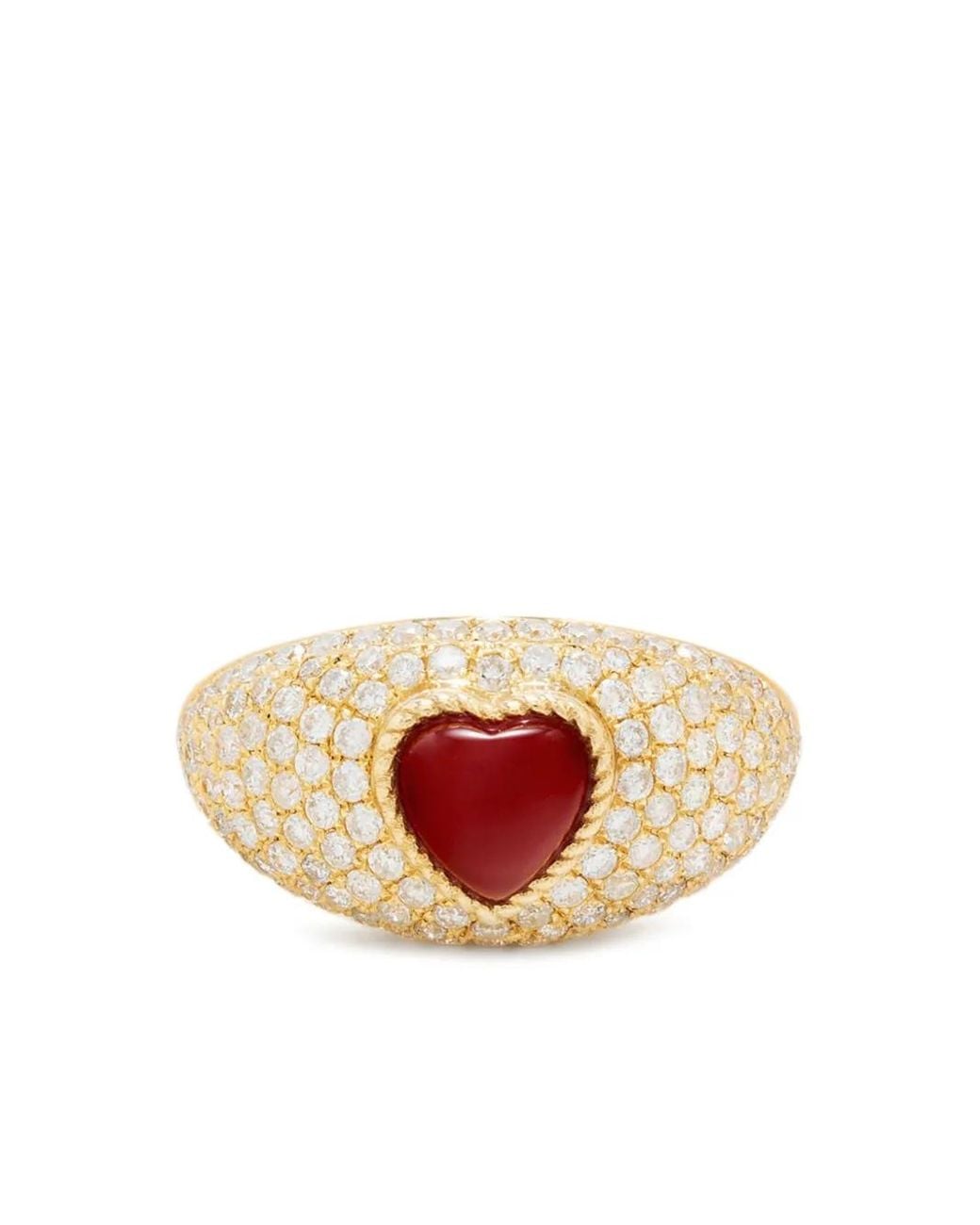 Yvonne Léon Pink 9K Mini Bague Dôme Coeur Diamond And Agate Ring