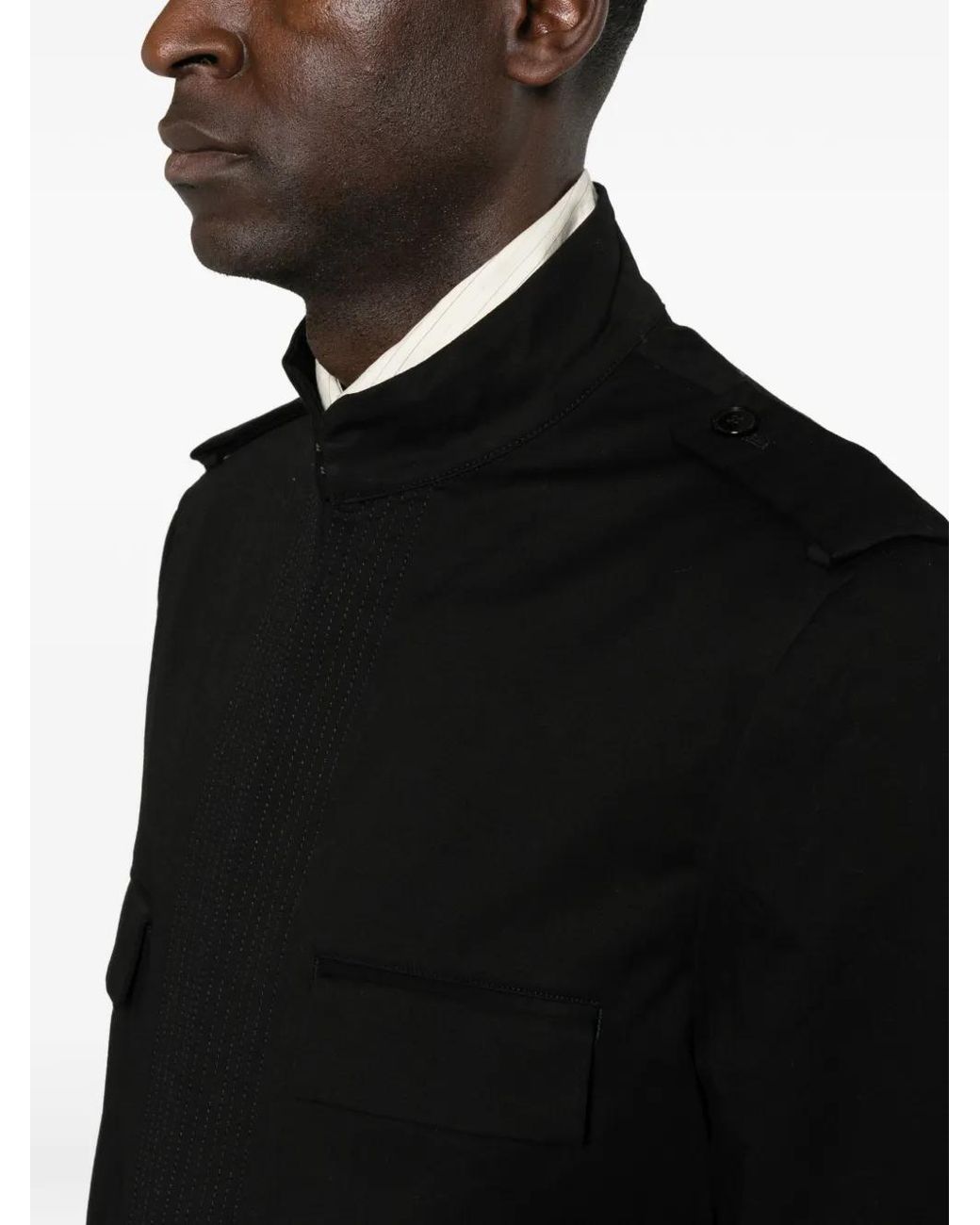 Yohji Yamamoto Black Epaulette-Detail High-Neck Jacket for men