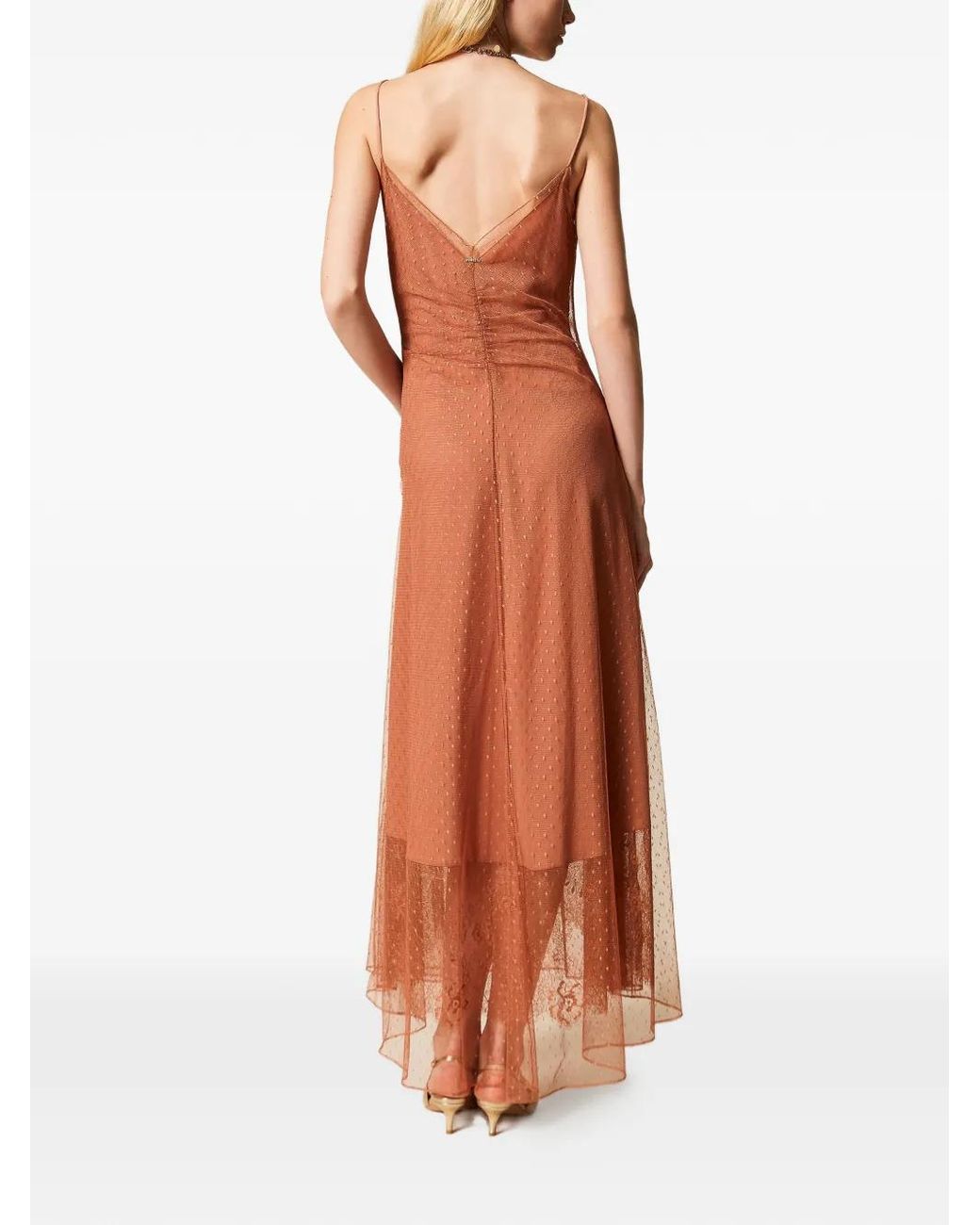 Twinset Brown Maxi Point D'Esprit Dress