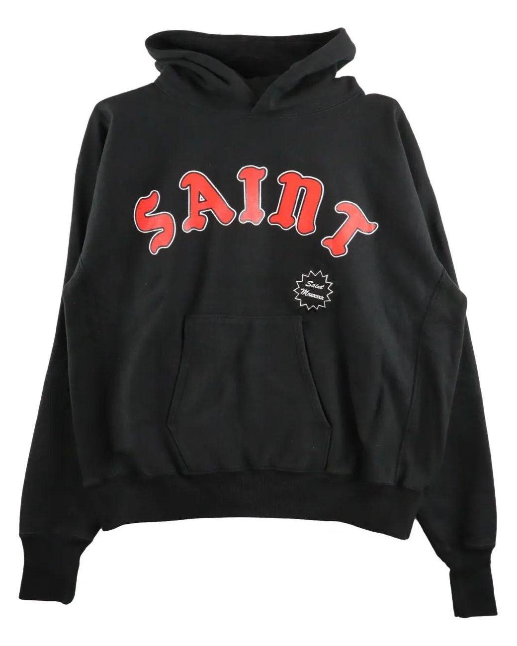 SAINT Mxxxxxx Black Logo-Print Cotton Hoodie for men
