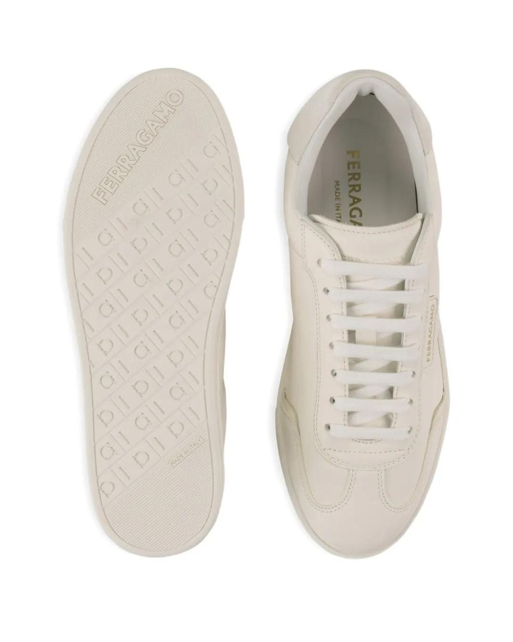 Ferragamo White Suede-Panelled Leather Sneakers