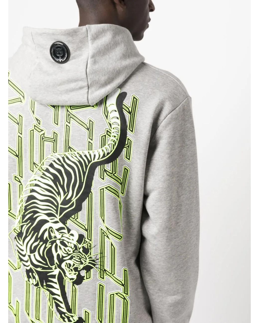 Philipp Plein Gray Tiger Logo-Print Hoodie for men