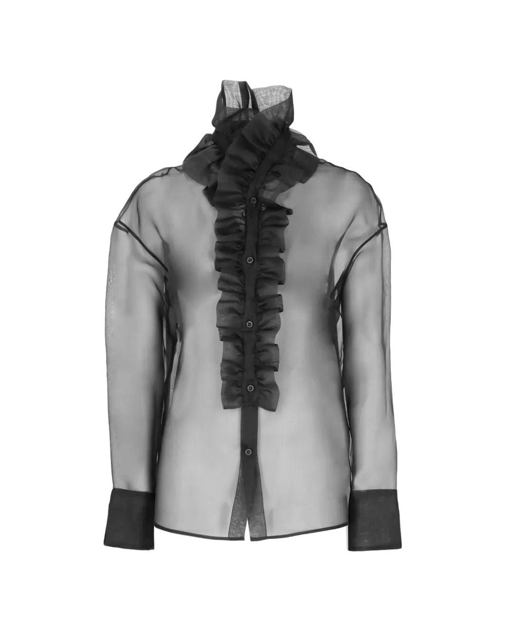 D.exterior Gray Ruffled Silk Shirt